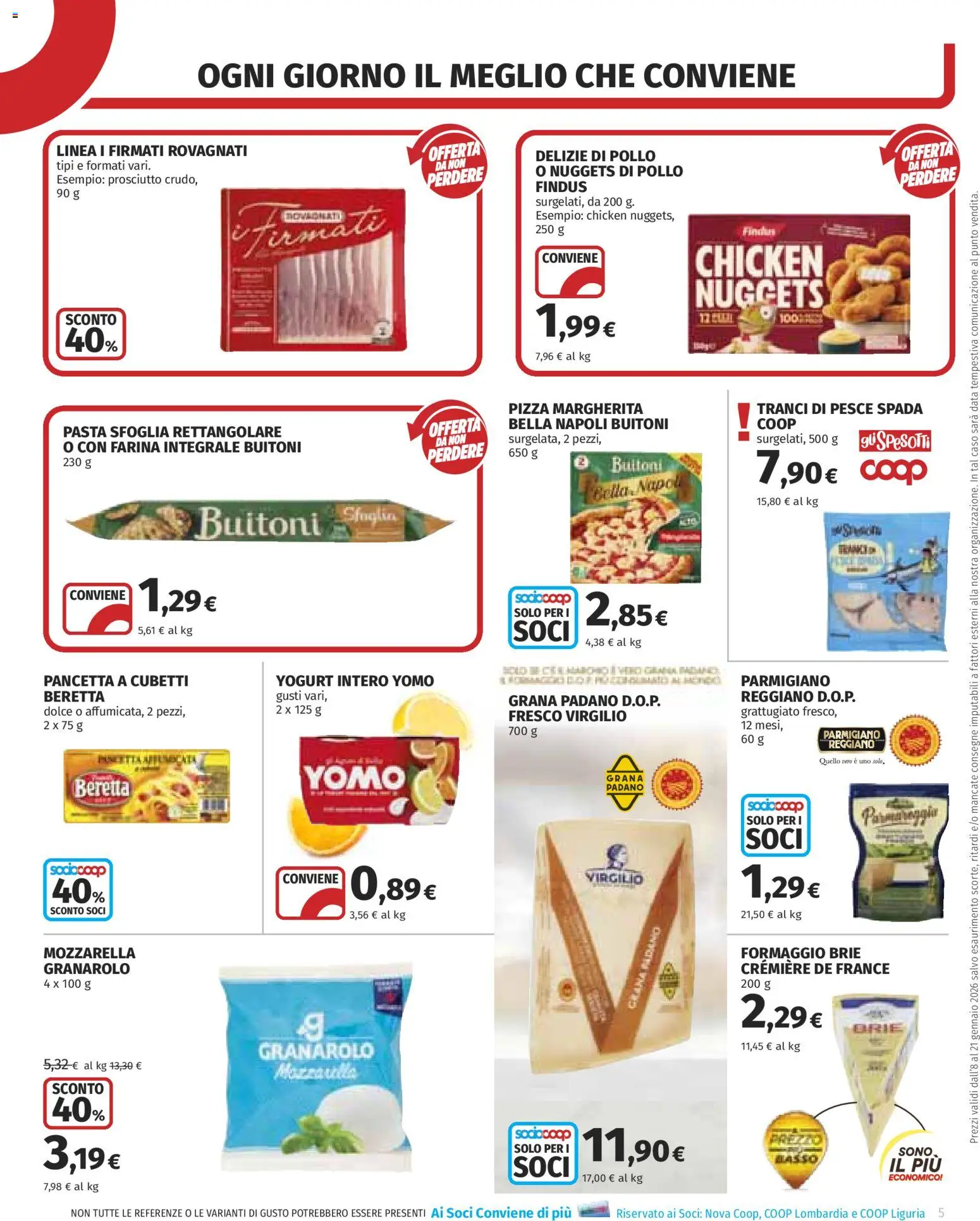 Volantino COOP del 08.01.2026 | Pagina: 5 | Prodotti: Pasta, Data, Parmigiano, Pesce spada
