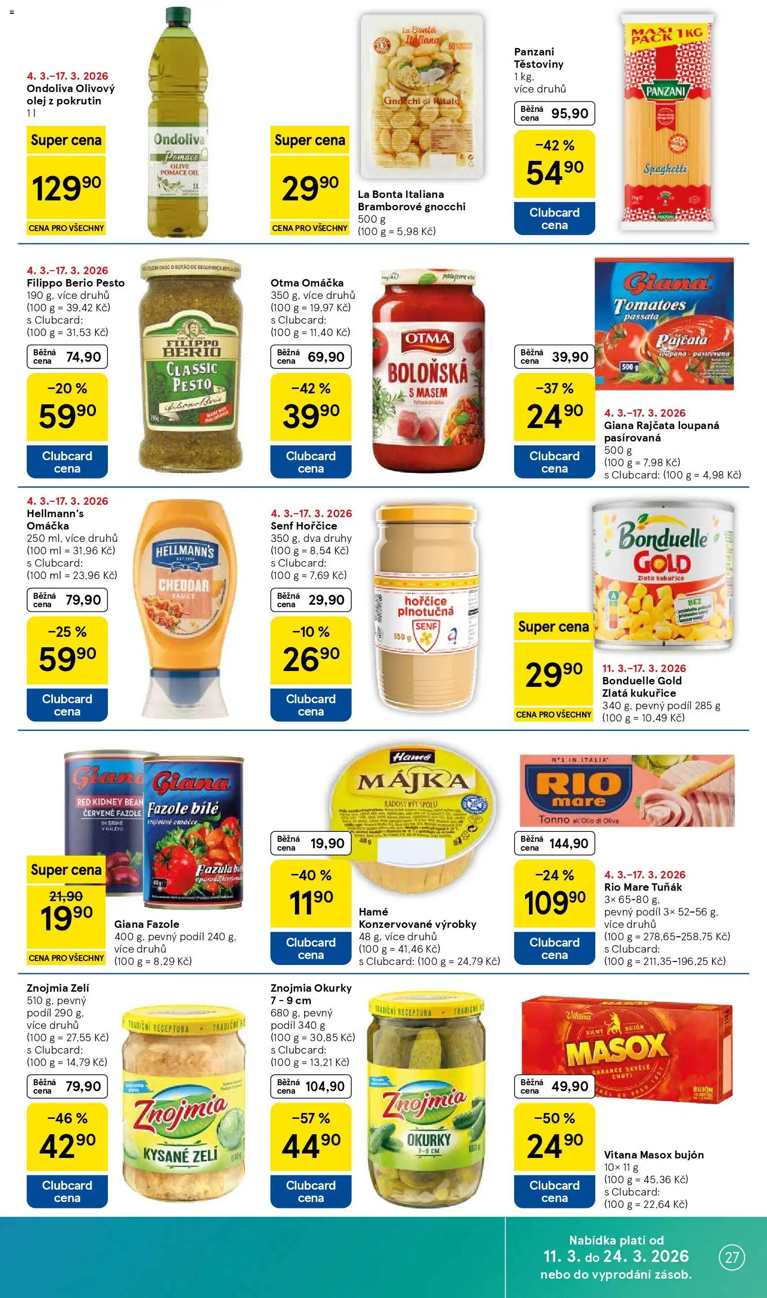 Tesco leták - Hypermarket od 11.03.2026 | Strana: 27 | Produkty: Tuňák Rio Mare, Rajčata, Okurky, Fazole