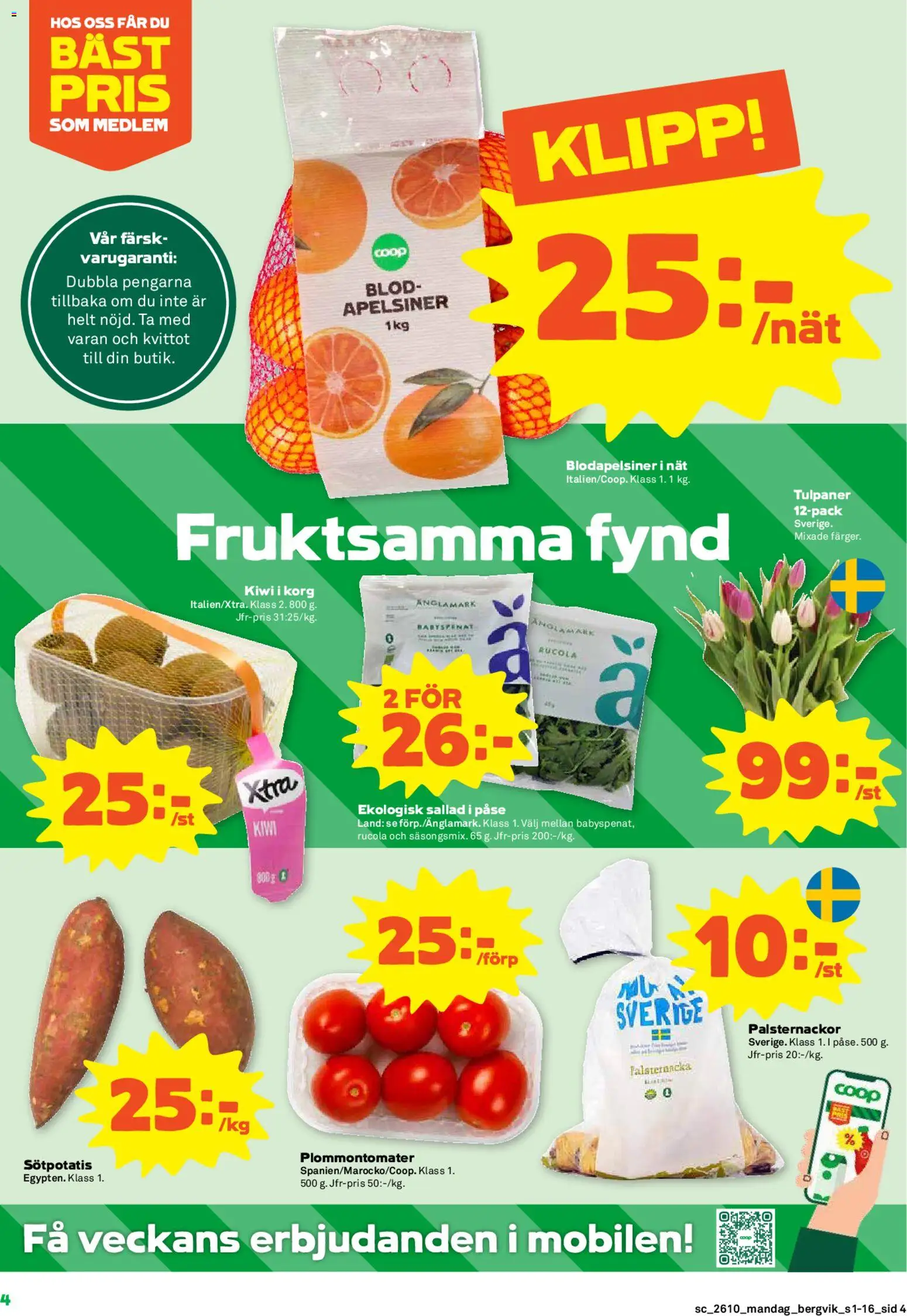 Stora Coop reklamblad aktuell från 02.03.2026 | Sida: 4 | Produkter: Babyspenat, Korg, Apelsiner, Kiwi