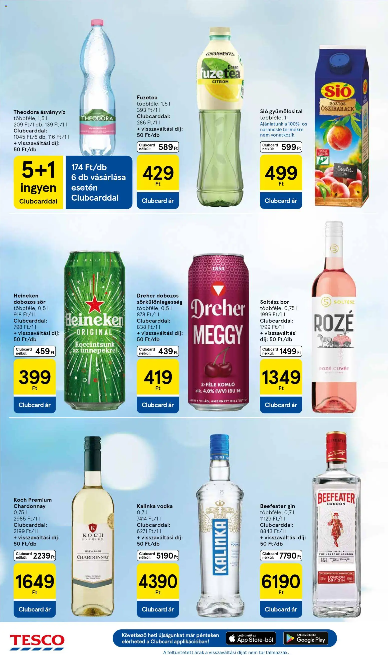 Tesco akciós ujság - amely érvényes a következő dátumtól: 15.01.2026 | Oldal: 6 | Termékek: Őszibarack, Heineken, Dobozos sör, Gin