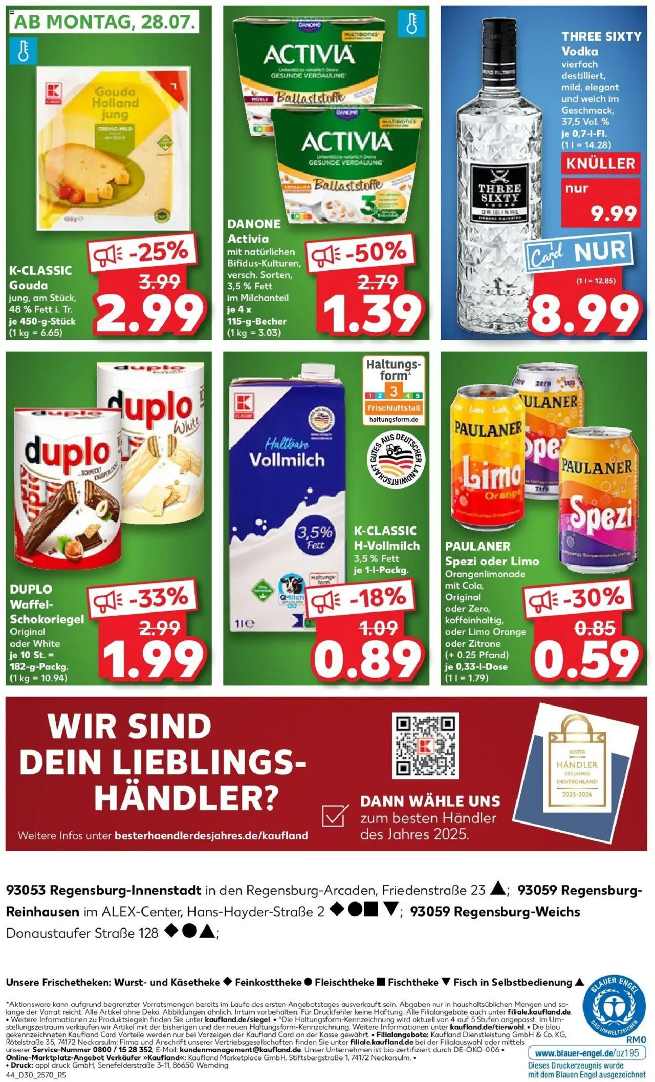Kaufland prospekt Regensburg	 - gültig ab dem 24.07.2025 | Seite: 44 | Produkte: Danone activia, Gouda, Zitrone, Wurst