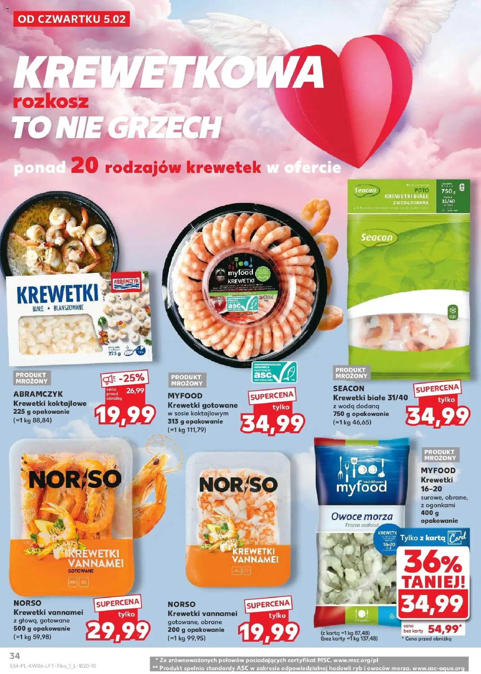 Kaufland gazetka od 05.02.2026 | Strona: 34 | Produkty: Karta, Krewetki białe, Krewetki vannamei, Woda