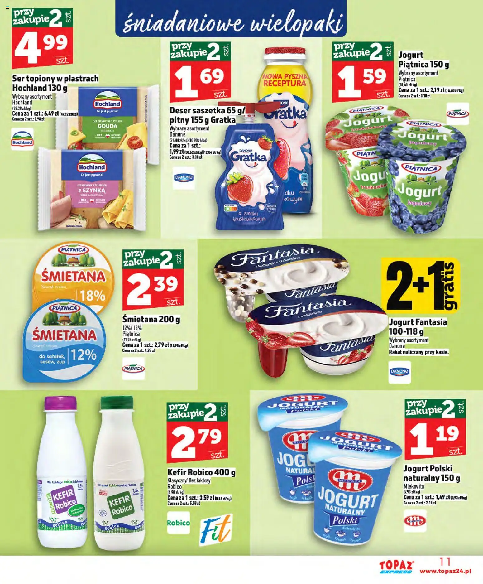 Topaz Gazetka - Express od 02.01.2026 | Strona: 11 | Produkty: Ser topiony, Kefir robico, Ser, Śmietana