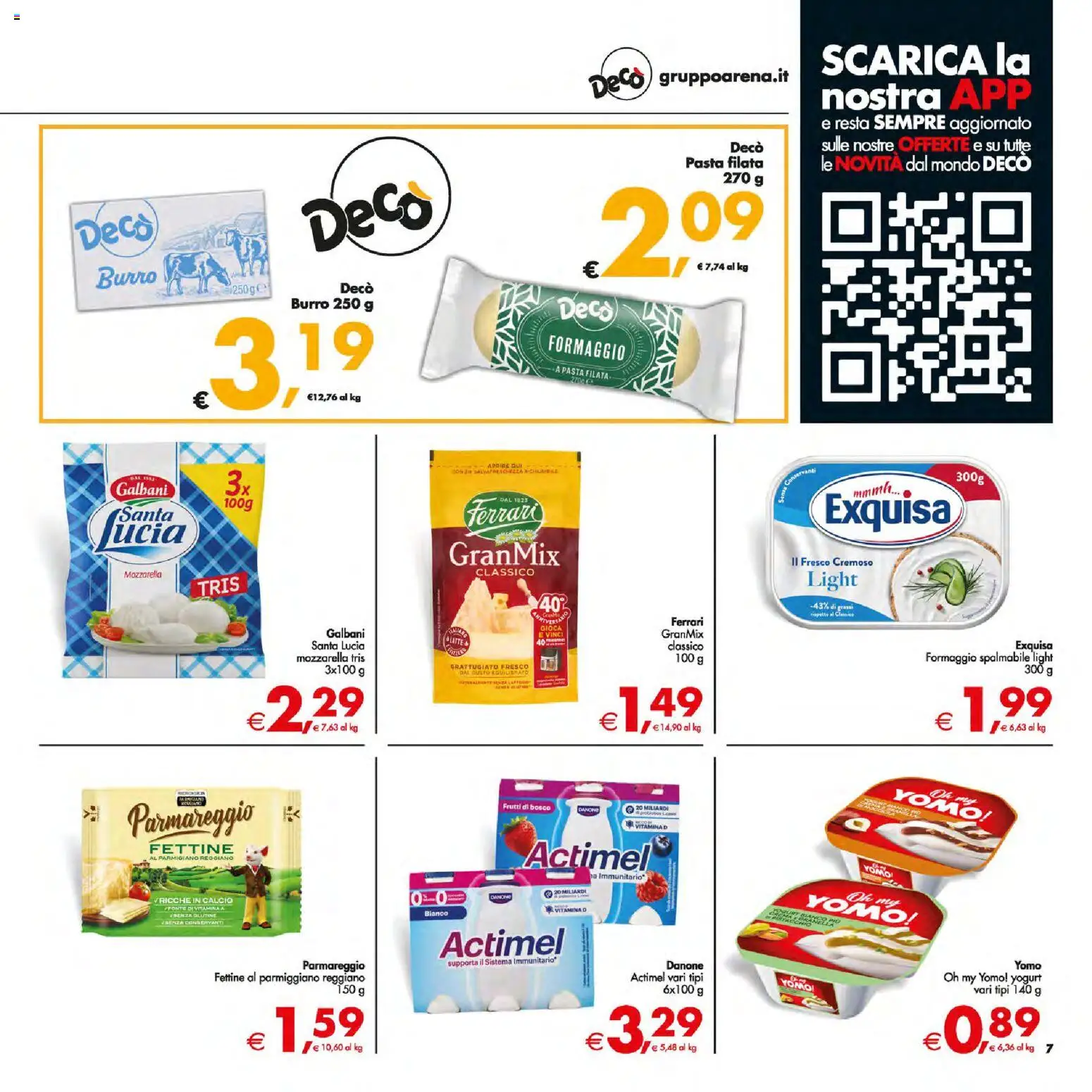 Volantino Decò del 13.01.2026 | Pagina: 7 | Prodotti: Yogurt, Mozzarella, Formaggio, Pasta