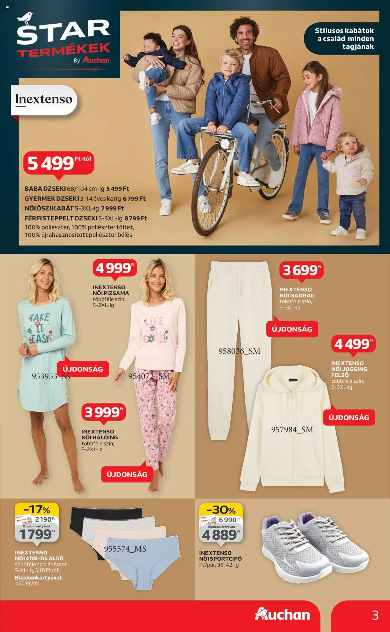 Auchan akciós ujság - amely érvényes a következő dátumtól: 28.08.2025 | Oldal: 3 | Termékek: Hálóing, Dzseki, Női pizsama, Pizsama