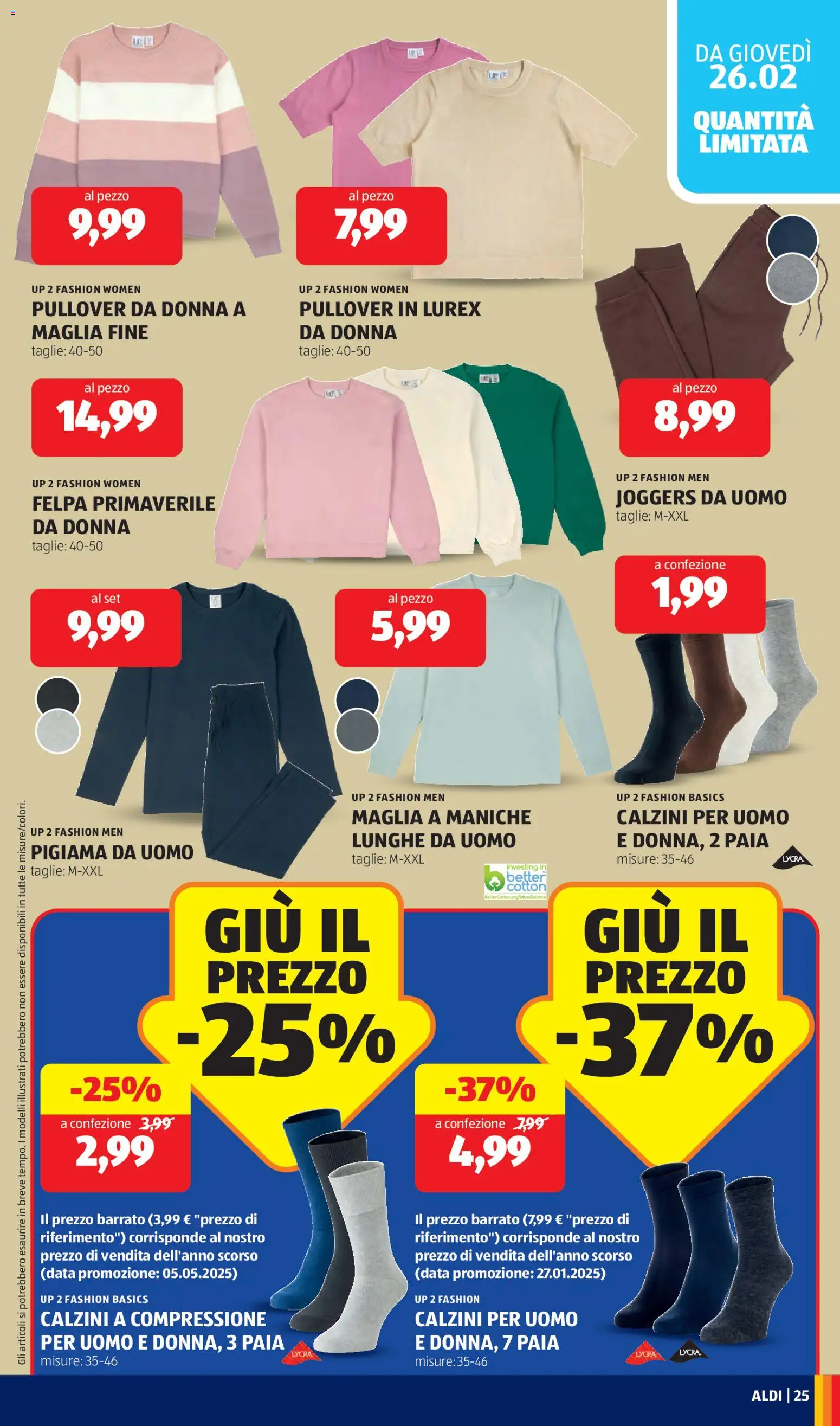Volantino Aldi del 23.02.2026 | Pagina: 25 | Prodotti: Felpa, Calzini, Pigiama, Data