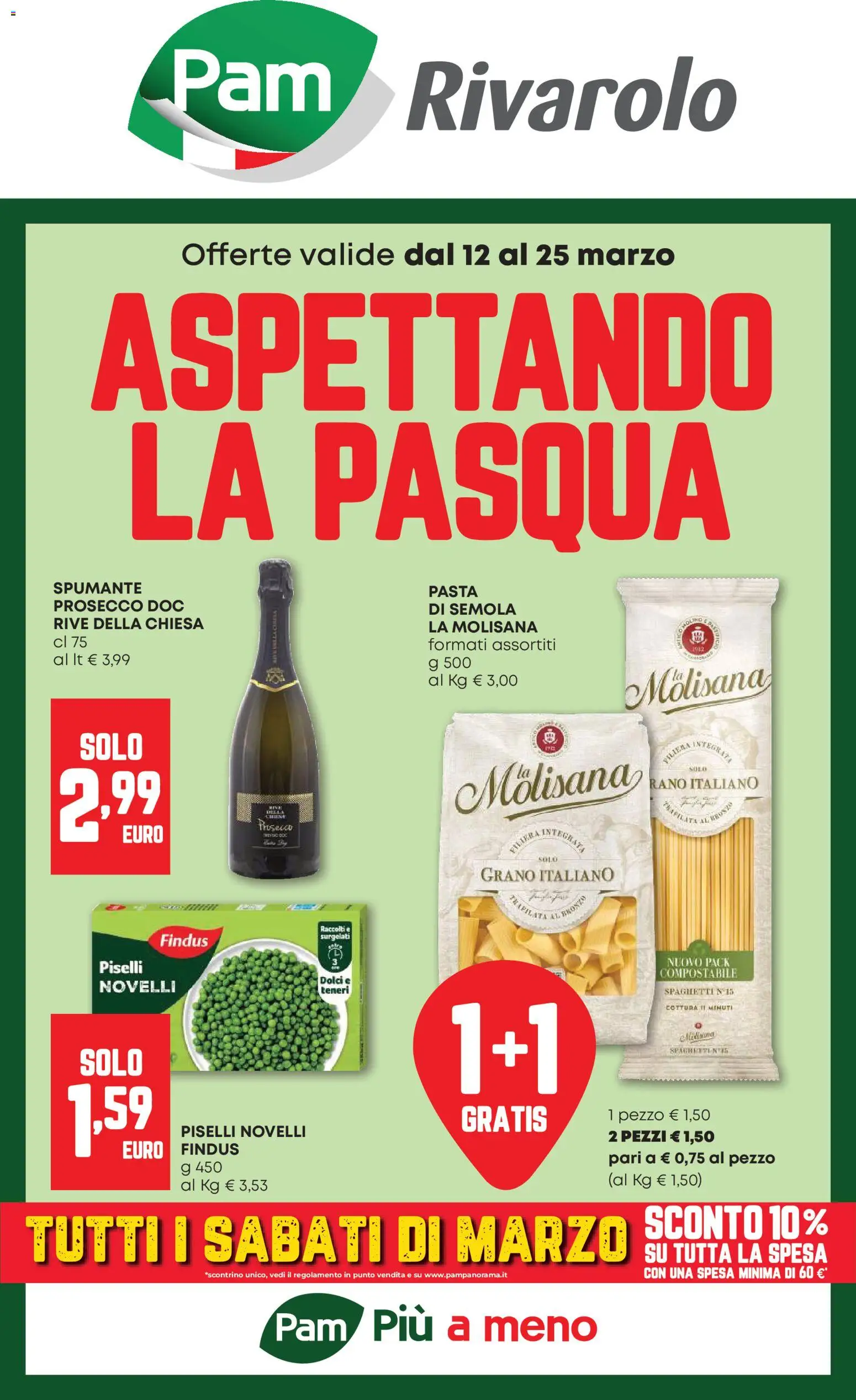 Volantino PAM del 12.03.2026 | Pagina: 1 | Prodotti: Prosecco, Pasta, Spumante, Piselli