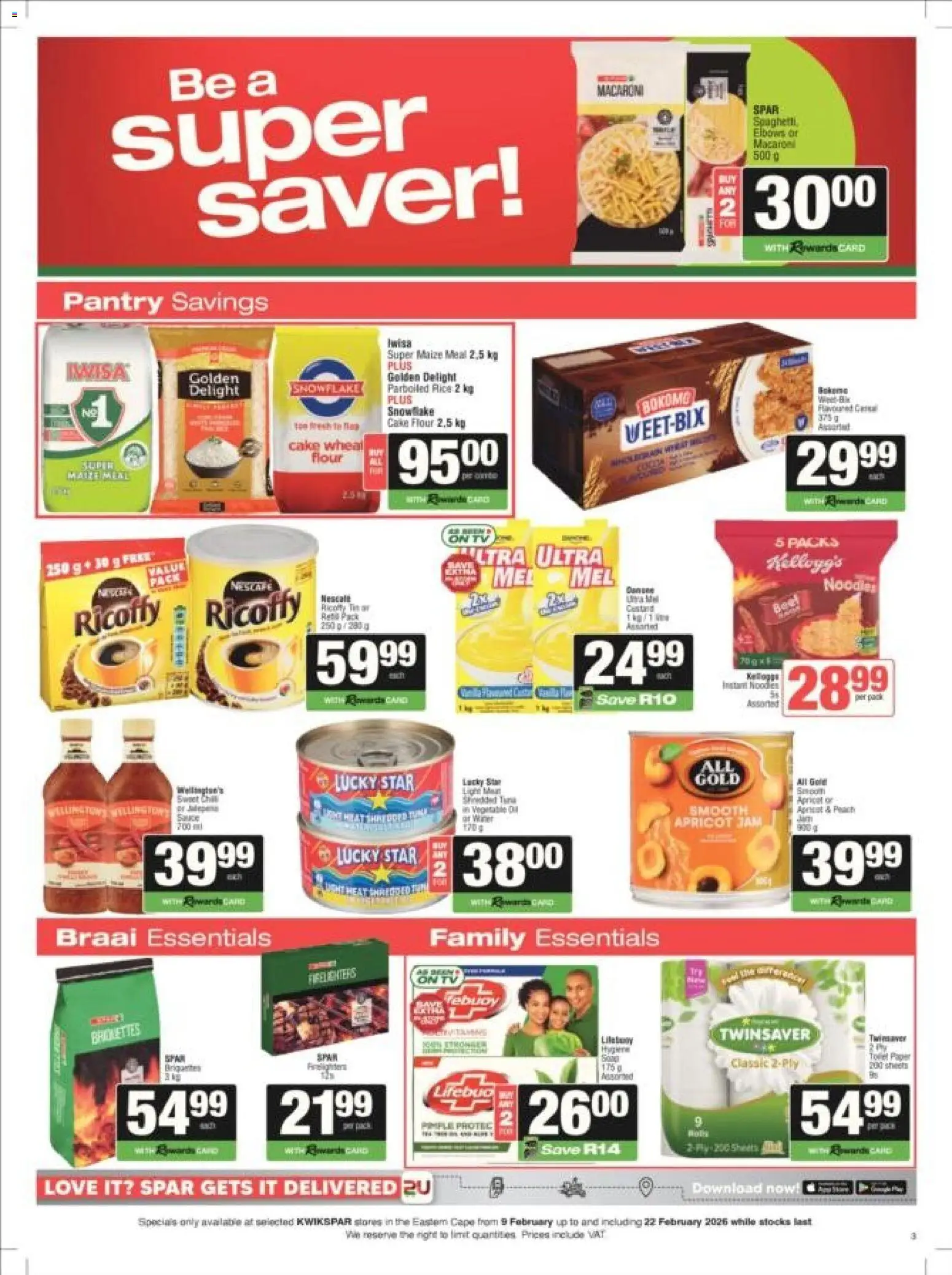 New KWIKSPAR catalogue – valid from 09.02.2026 | Page: 2 | Products: Cake, Flour, Rice, Paper