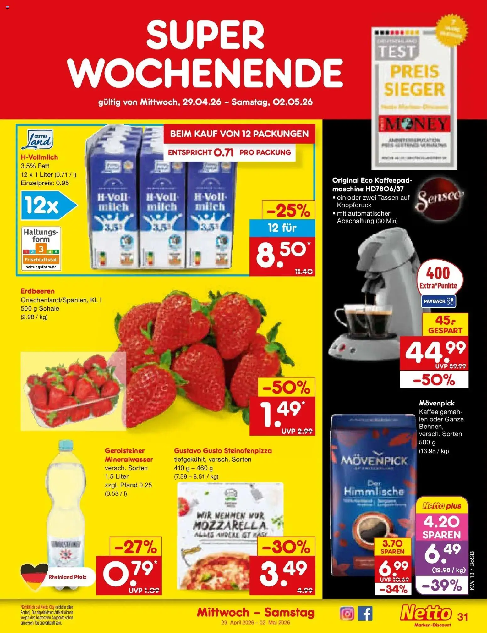 Netto Marken-Discount Prospekt Stadtlohn	 – gültig ab 27.04.2026 | Seite: 45 | Produkte: Gustavo gusto, Kaffee, Mozzarella, Erdbeeren