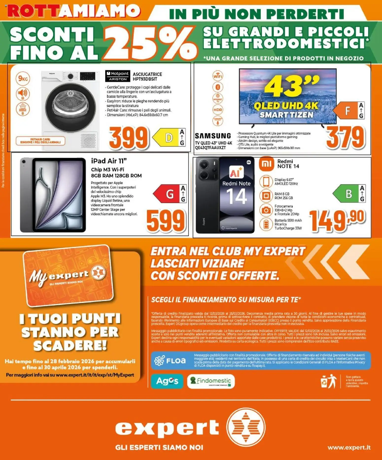 Volantino Expert del 12.02.2026 | Pagina: 27 | Prodotti: Asciugatrice, Audio, Videocamera, Ipad