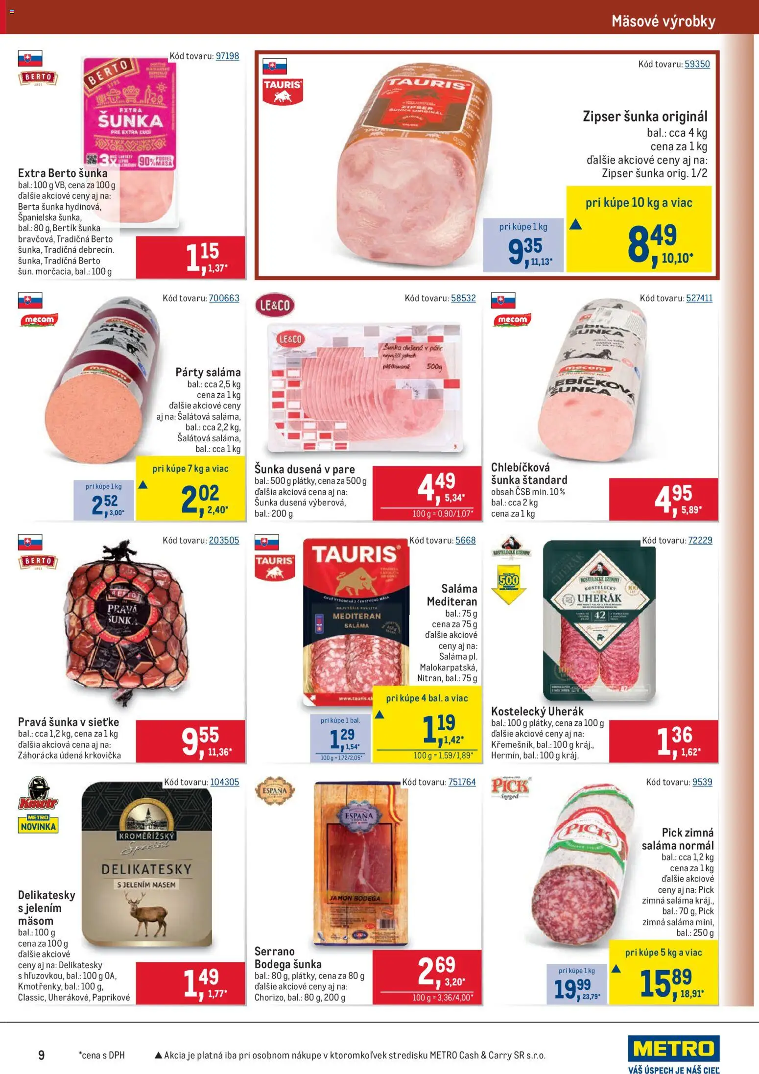 Nové Metro akcie – leták je platný od 10.12.2025 | Strana: 9 | Produkty: Saláma, Šunka, Krkovička