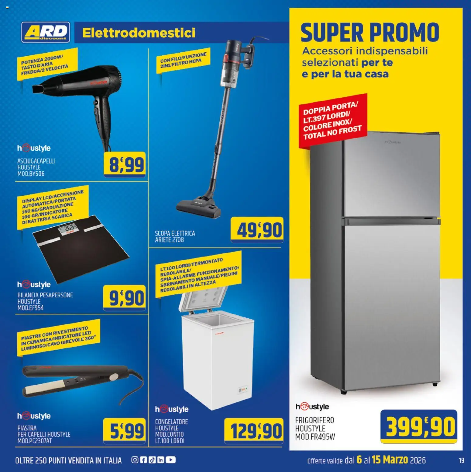 Volantino ARD Discount del 06.03.2026 | Pagina: 19 | Prodotti: Scopa elettrica, Scopa, Frigorifero, Batteria