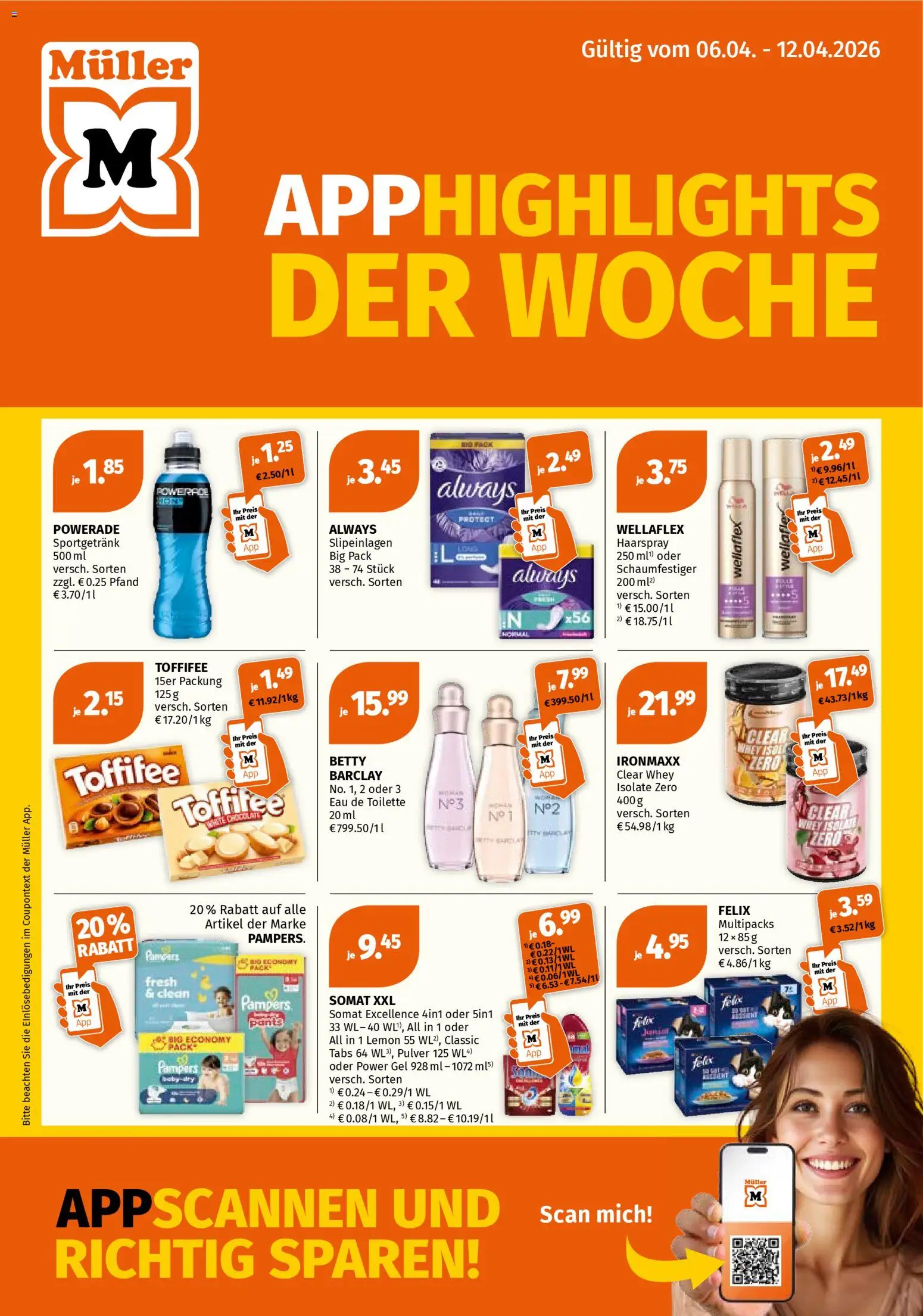 Müller Flugblatt gültig ab 06.04.2026 | Seite: 1 | Produkte: Toilette, Eau de Toilette, Pampers, Haarspray