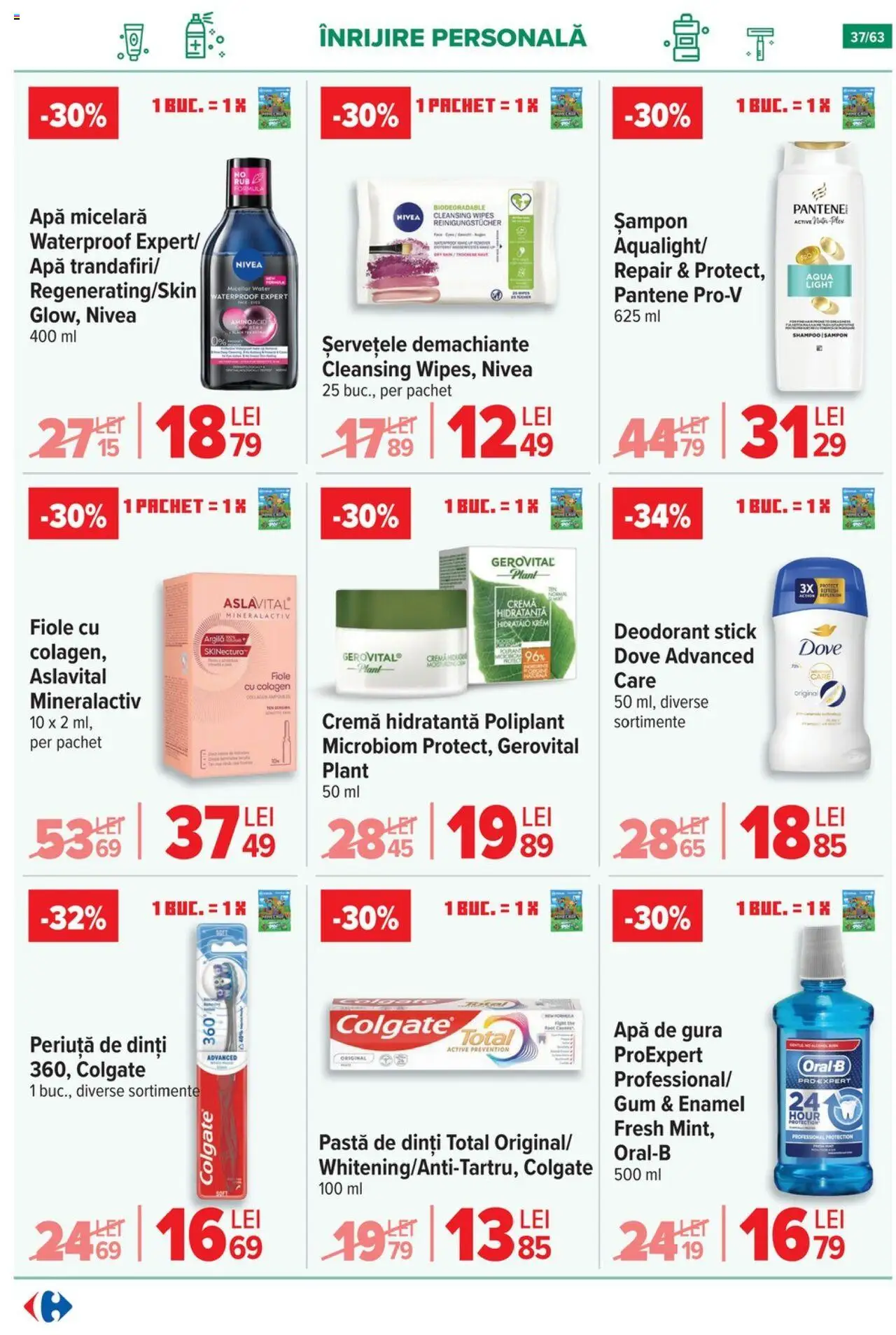 Noul catalog Carrefour – valabil de la 17.09.2025 | Pagină: 37 | Produse: Șampon, Apă micelară, Apă de gură, Șervețele demachiante