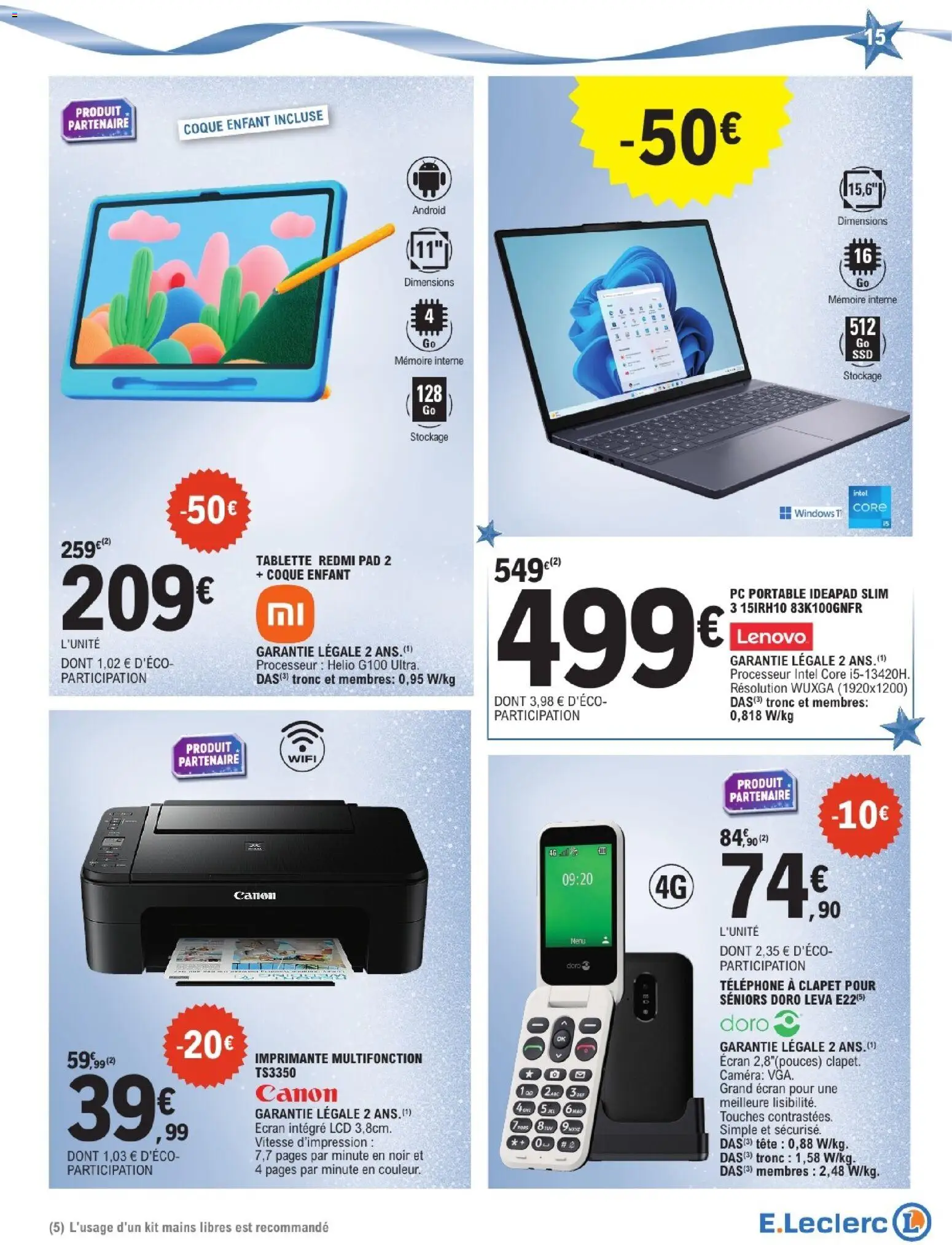 {H1} | Page: 15 | Produits: Tablette, Imprimante, PC portable, Caméra