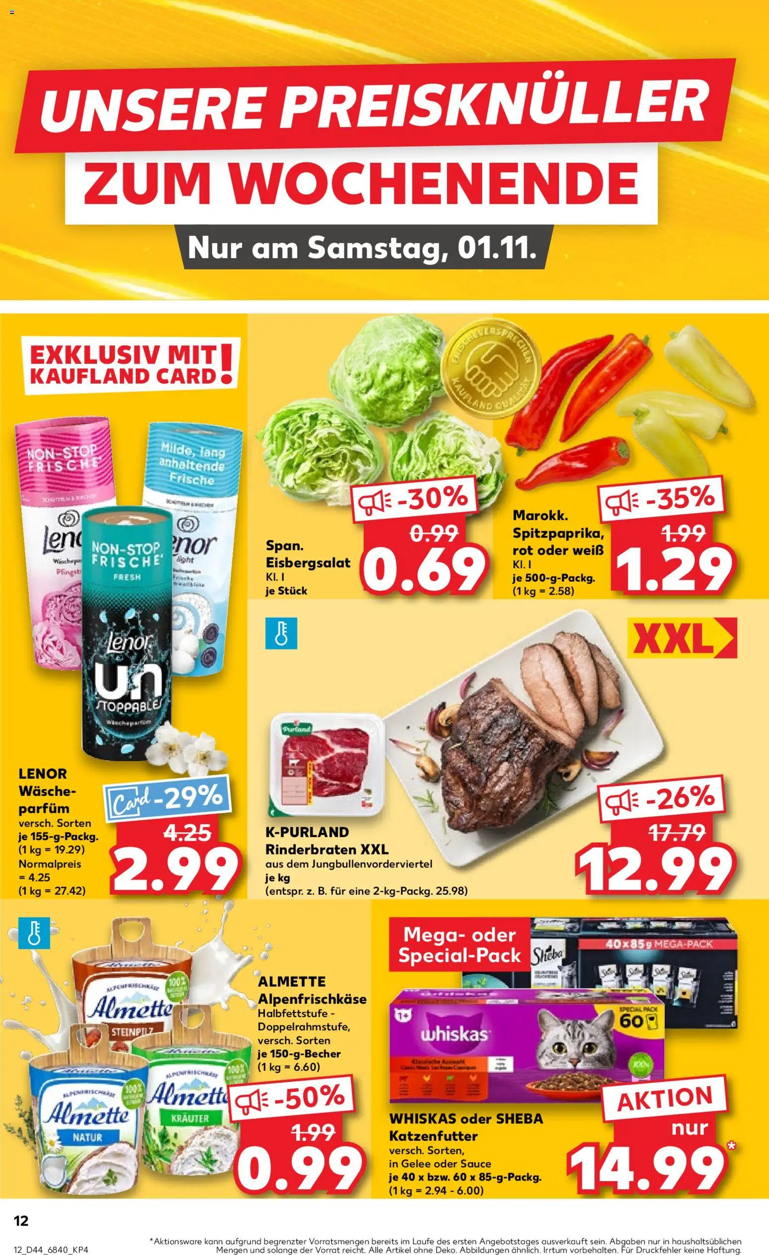 Kaufland prospekt Hamburg	 – gültig ab 30.10.2025 | Seite: 12 | Produkte: Rinderbraten, Katzenfutter, Parfüm, Eisbergsalat