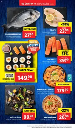 Lidl leták od 10.07.2025 | Strana: 10 | Produkty: Pražma, Losos Filet, Tilapie, Sushi