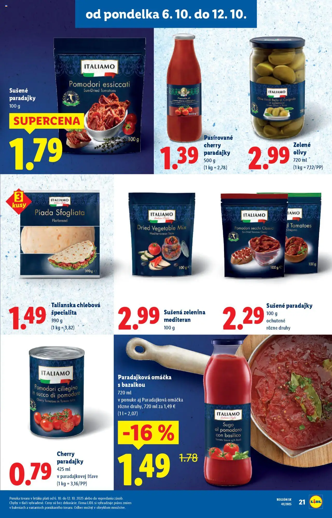 Nové Lidl akcie – leták je platný od 06.10.2025 | Strana: 25 | Produkty: Paradajky, Omáčka, Cherry paradajky