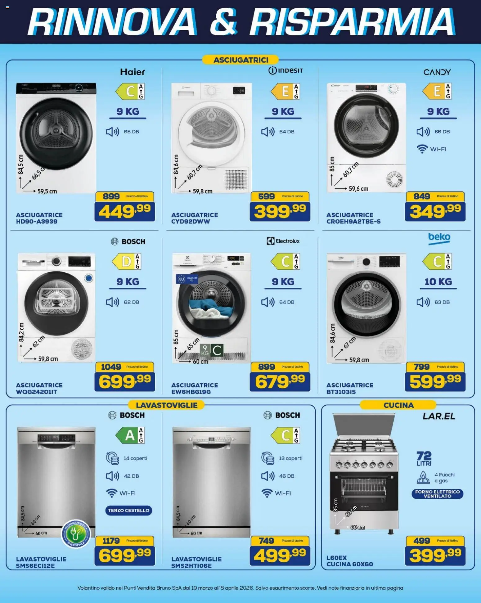 Volantino BRUNO del 19.03.2026 | Pagina: 22 | Prodotti: Asciugatrice, Lavastoviglie, Forno, Forno elettrico