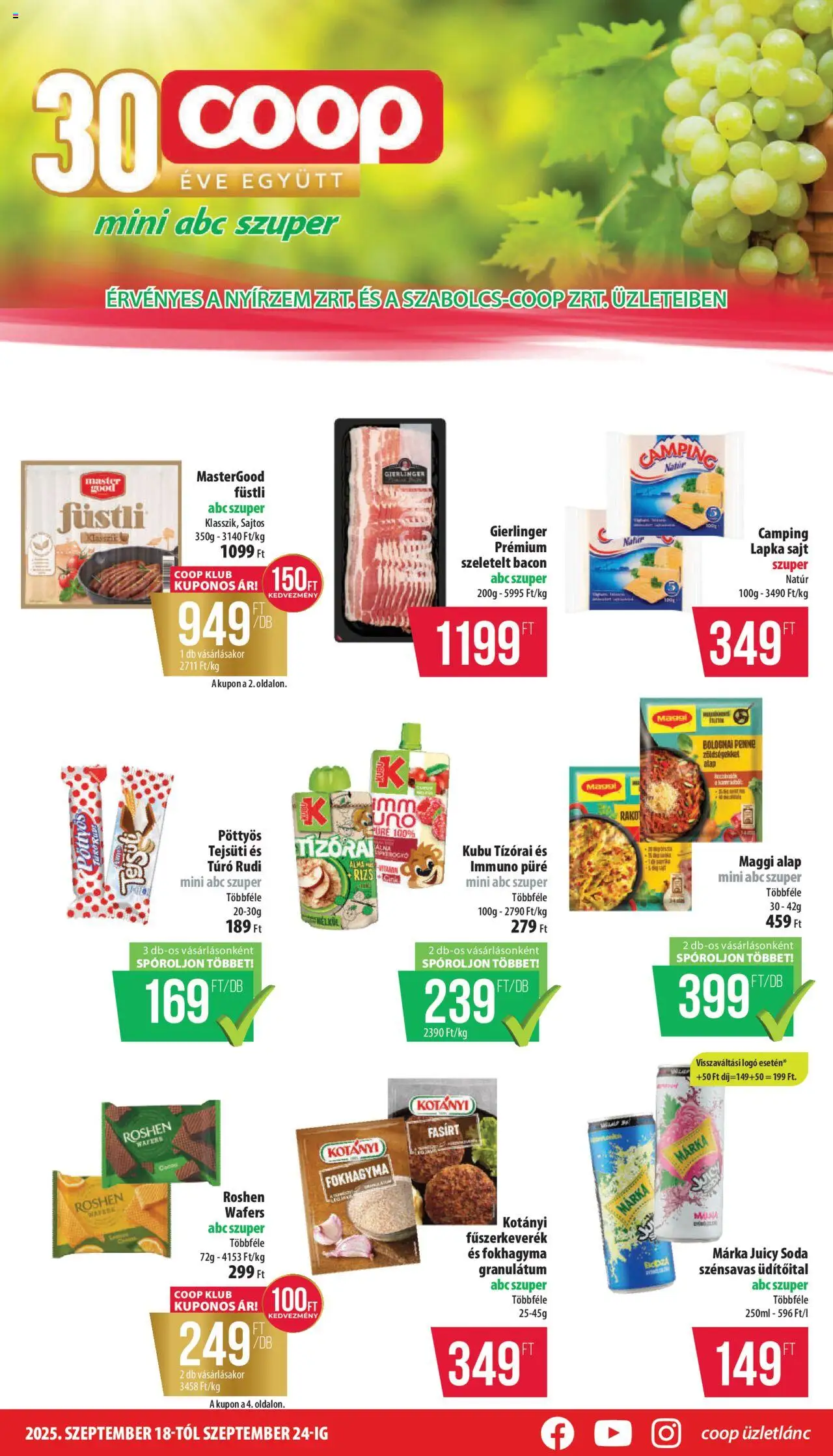 COOP akciós ujság - amely érvényes a következő dátumtól: 18.09.2025 | Oldal: 1 | Termékek: Fokhagyma, Fűszerkeverék, Bacon, Rizs