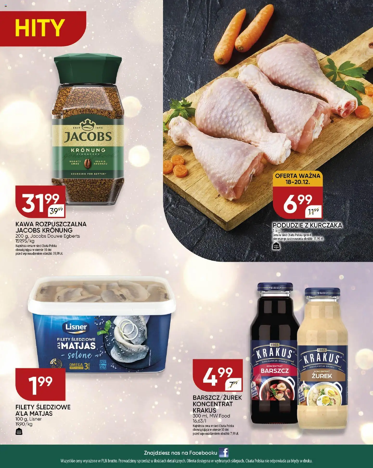 Chata Polska Gazetka od 18.12.2025 | Strona: 20 | Produkty: Barszcz, Kawa rozpuszczalna, Kawa rozpuszczalna Jacobs Kronung, Ryba