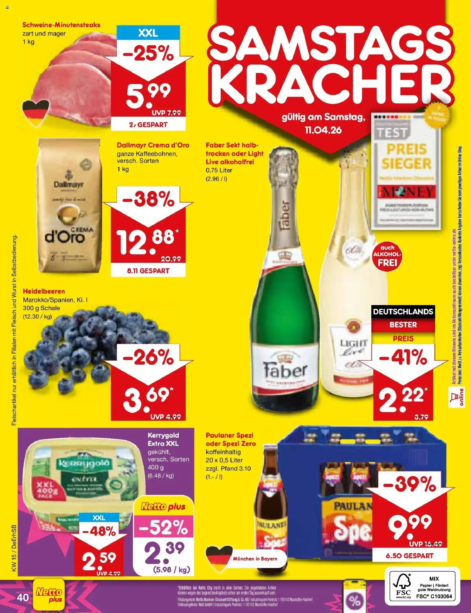 Netto Marken-Discount Prospekt Waiblingen-Bittenfeld	 – gültig ab 05.04.2026 | Seite: 58 | Produkte: Heidelbeeren, Dallmayr, Wurst, Paulaner