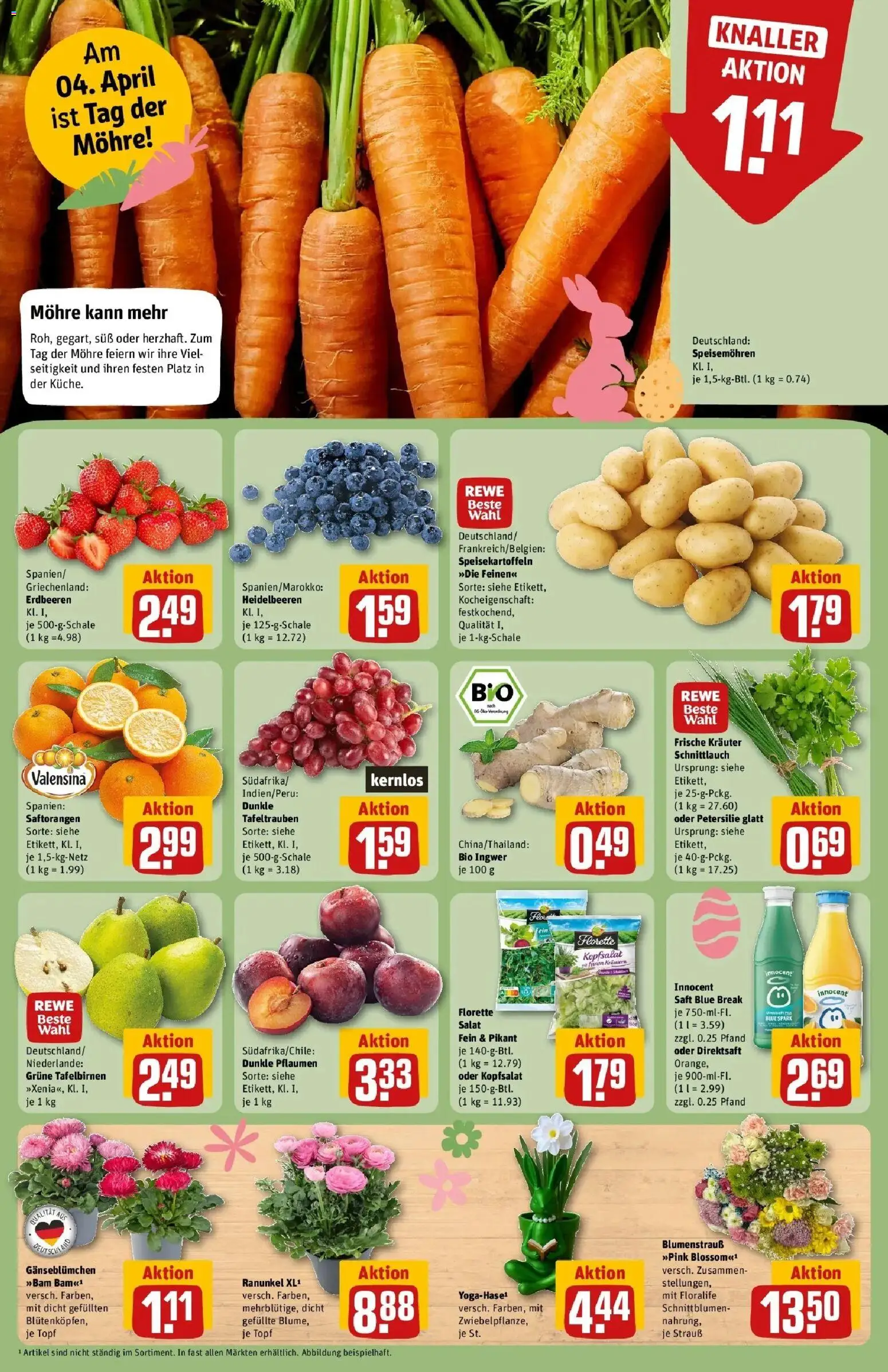 Rewe Prospekt Ettlingen	 – gültig ab 30.03.2026 | Seite: 10 | Produkte: Heidelbeeren, Valensina, Saft, Erdbeeren