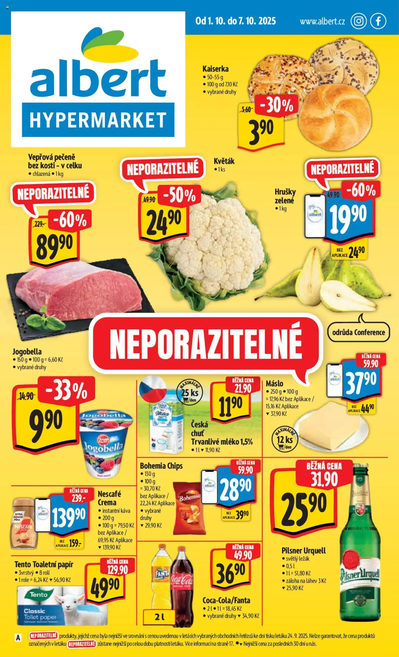 Albert leták - Hypermarket od 01.10.2025 | Strana: 1 | Produkty: Instantní káva, Fanta, Crema, Pilsner Urquell
