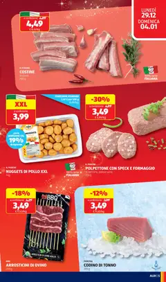 Anteprima del volantino NUGGETS DI POLLO XXL, 1 kg valido a partire dal 29.12.2025 | Pagina: 5 | Prodotti: Formaggio, Tonno, Arrosticini, Ovino