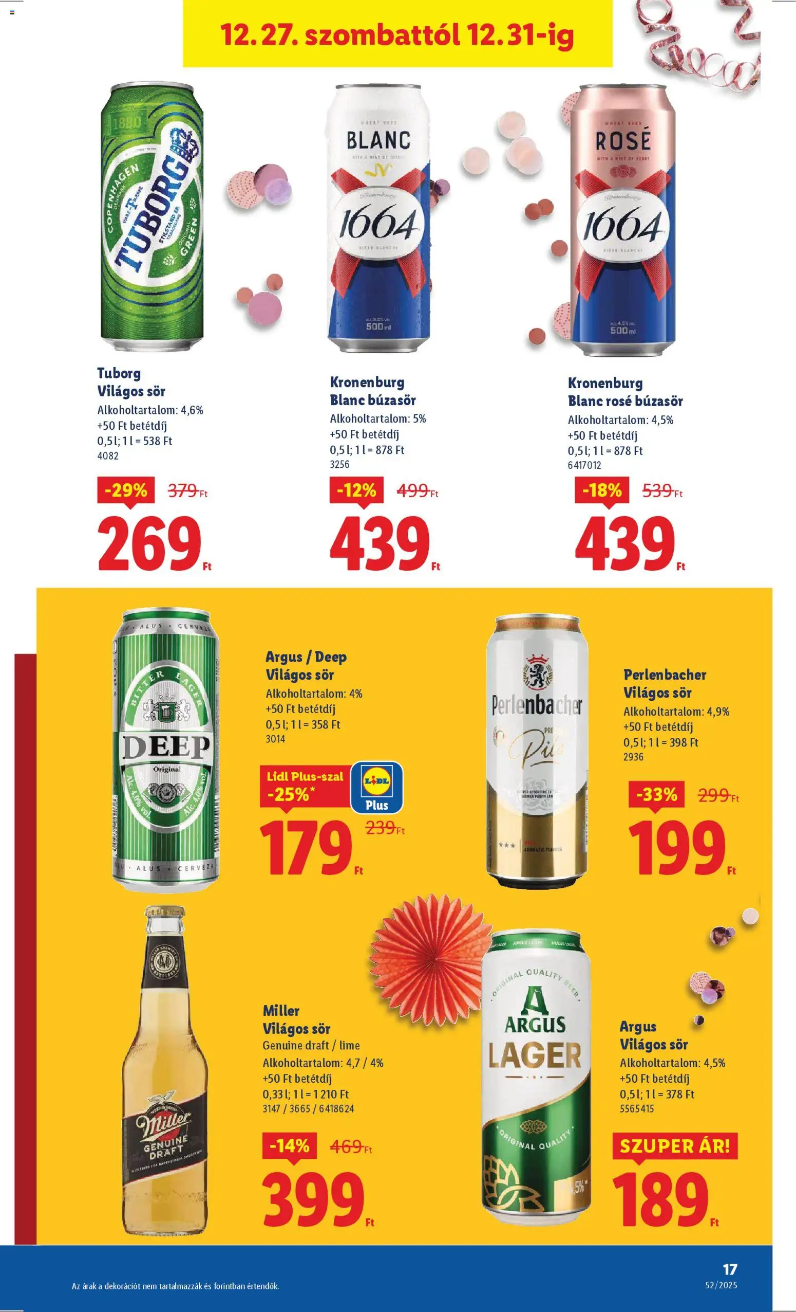 Lidl akciós ujság - amely érvényes a következő dátumtól: 27.12.2025 | Oldal: 17 | Termékek: Lime, Búzasör, Sör