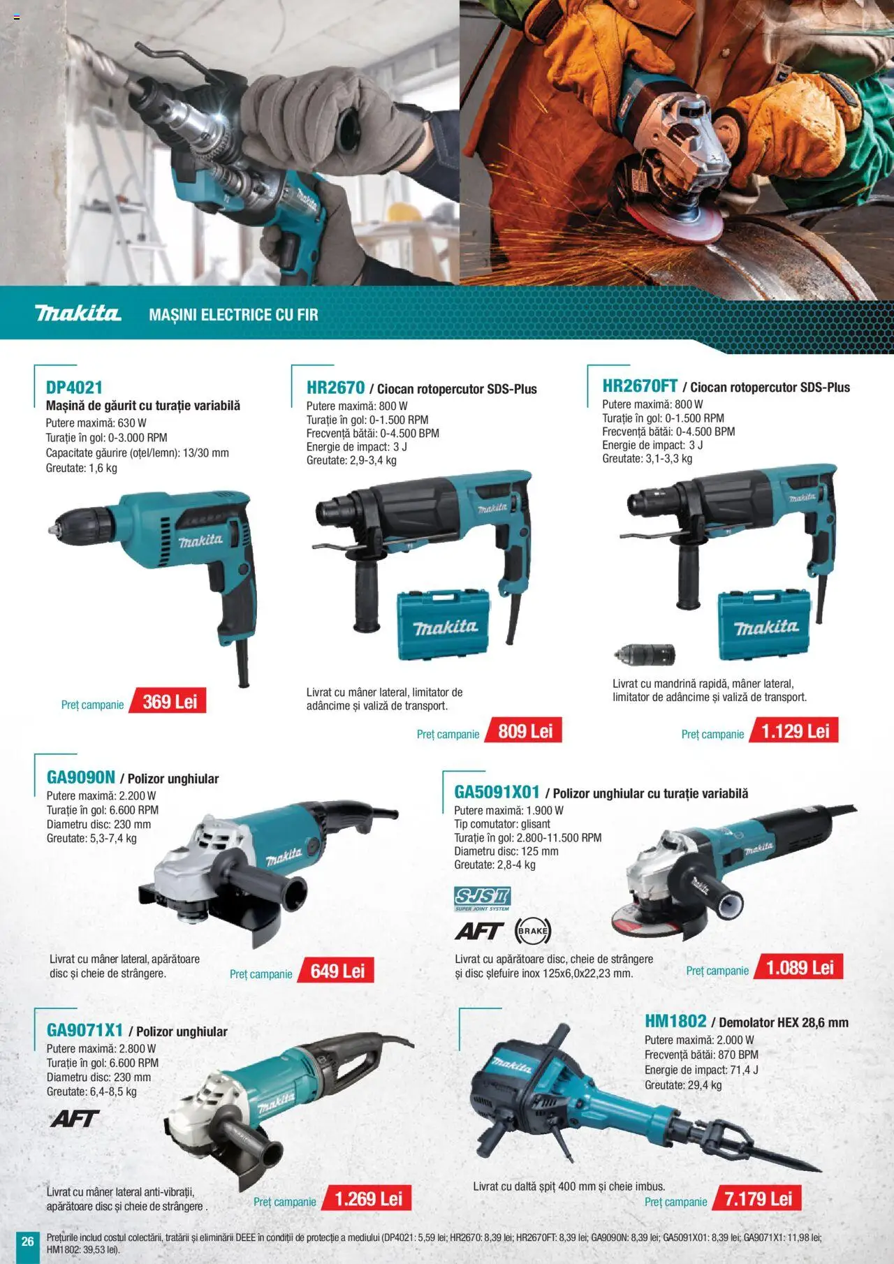 Noul catalog Makita – valabil de la 01.10.2025 | Pagină: 26 | Produse: Mașină de găurit, Ciocan rotopercutor, Polizor, Mâner
