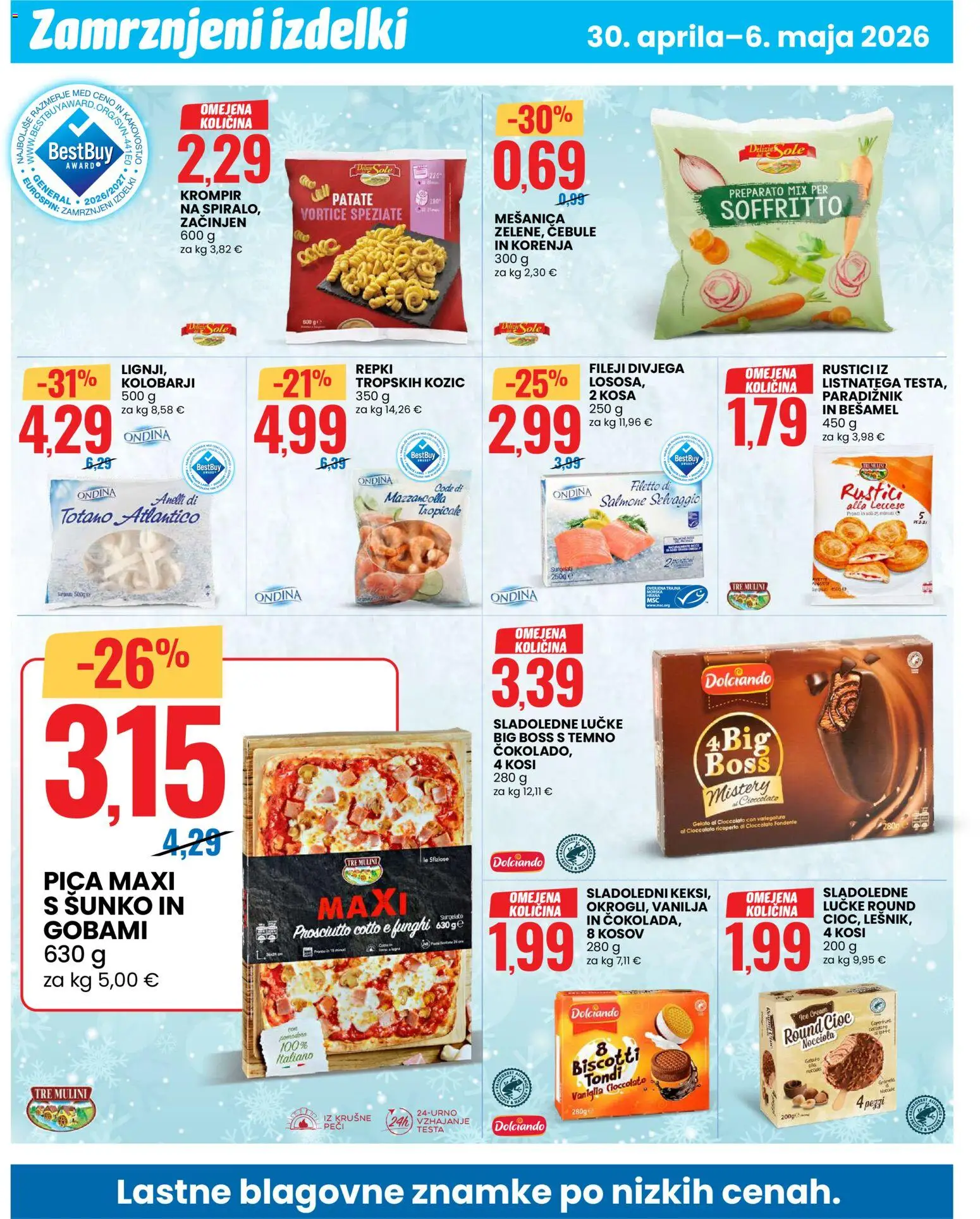 Novi Eurospin katalog ponudbe – veljaven od 30.04.2026 | Stran: 2 | Izdelki: Sladoledne lučke, Pica, Paradiznik, Krompir