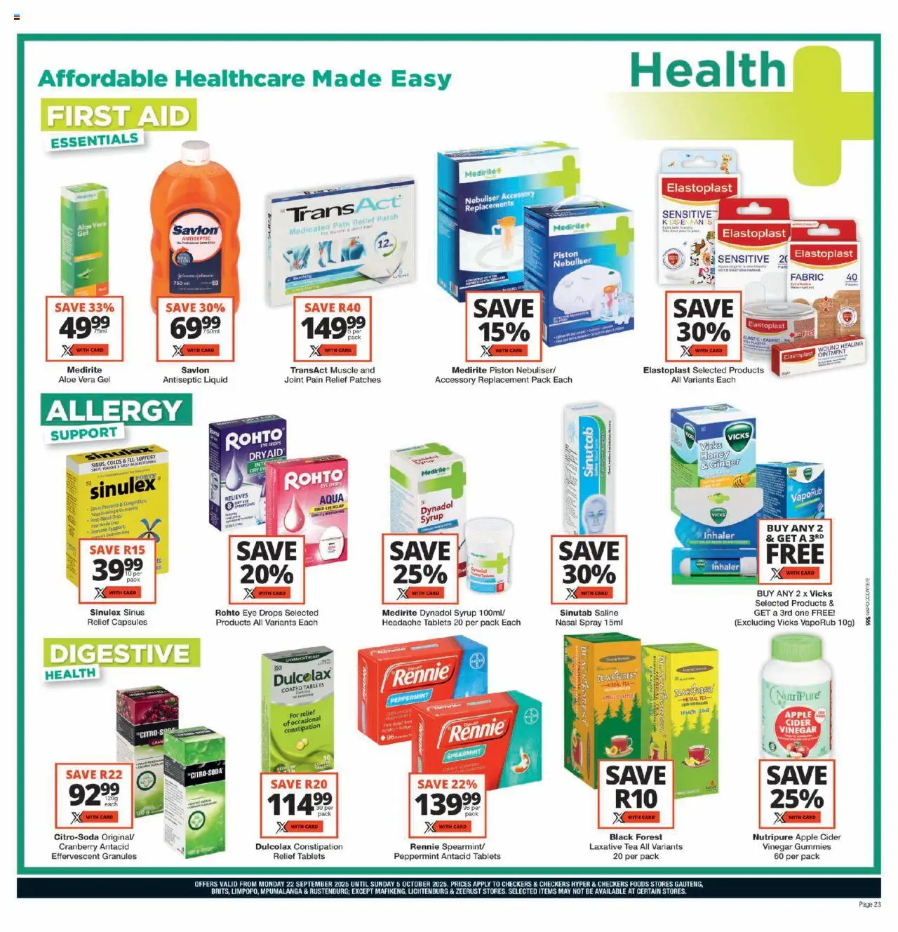 New Checkers catalogue – valid from 22.09.2025 | Page: 23 | Products: Cider, Antiseptic liquid, Vinegar, Syrup