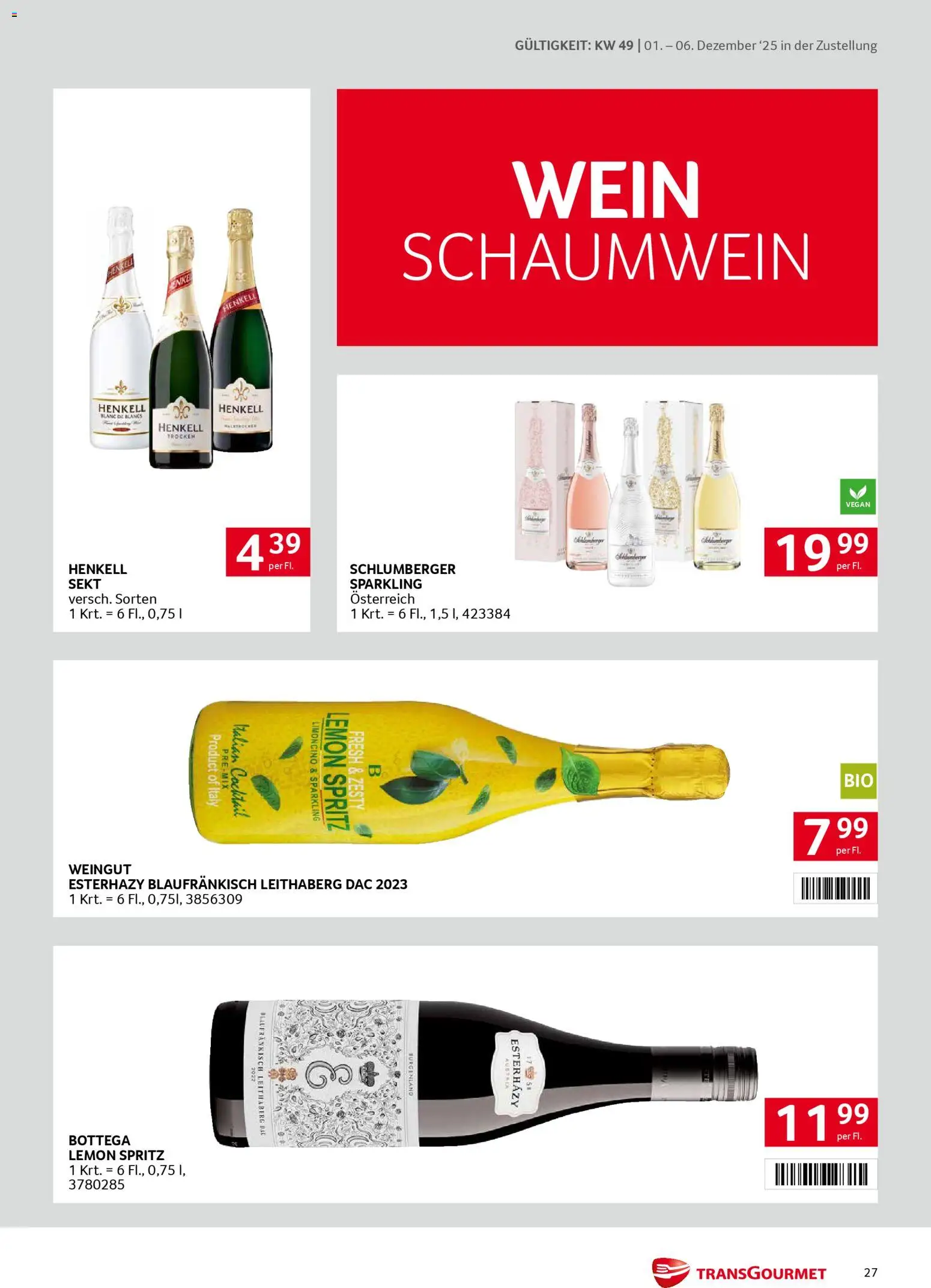 Transgourmet Zustellaktion gültig ab 01.12.2025 | Seite: 27 | Produkte: Wein