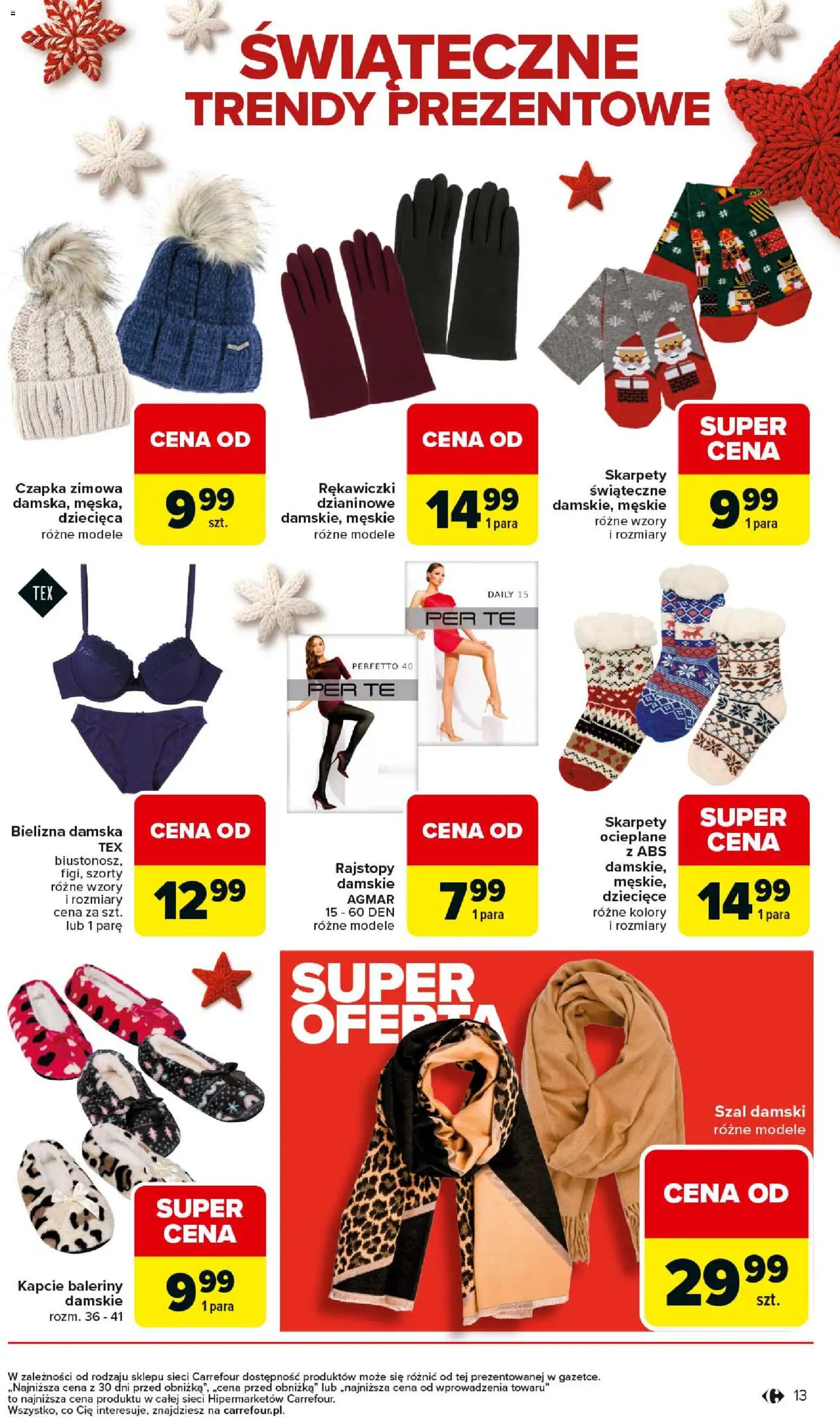 Carrefour Gazetka - Święta spełnionych marzeń od 01.12.2025 | Strona: 13 | Produkty: Bielizna, Skarpety, Baleriny, Czapka