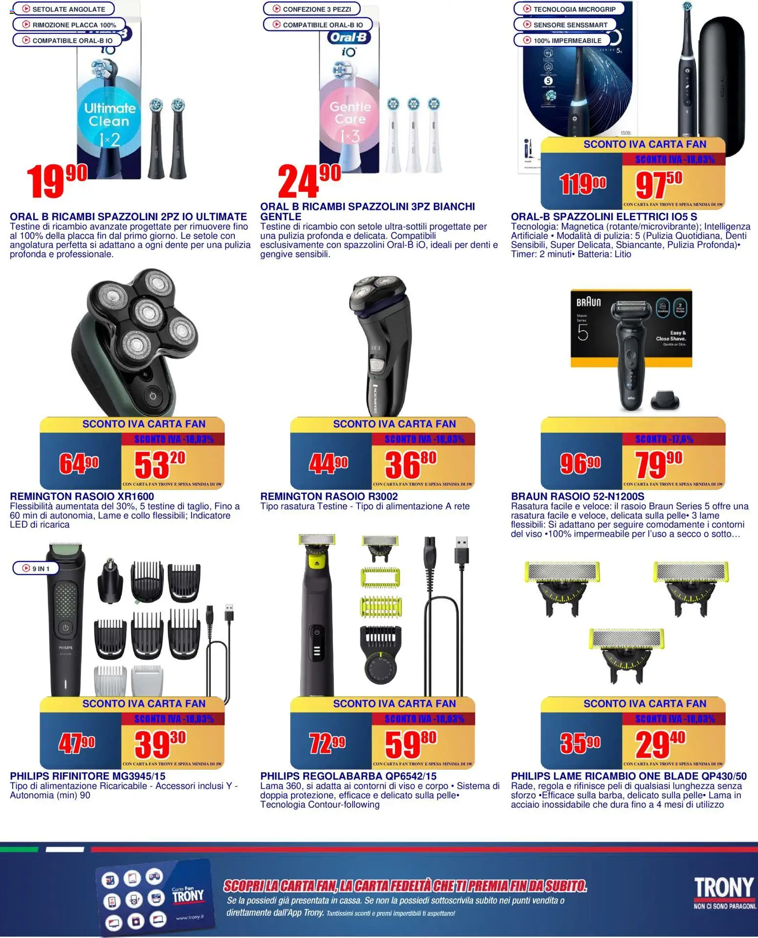 Volantino Trony del 02.04.2026 | Pagina: 9 | Prodotti: Rasoio, Regolabarba, Fan, Batteria