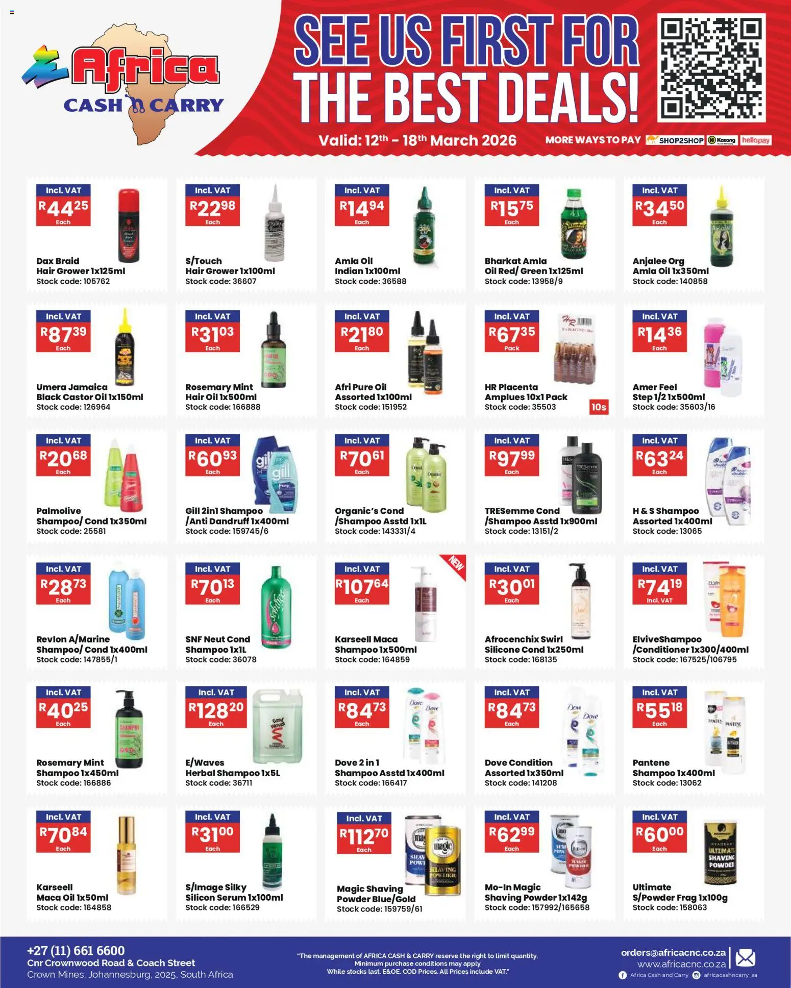 New Africa Cash & Carry catalogue – valid from 12.03.2026 | Page: 2 | Products: Serum, Shampoo, Hair oil, Silicone