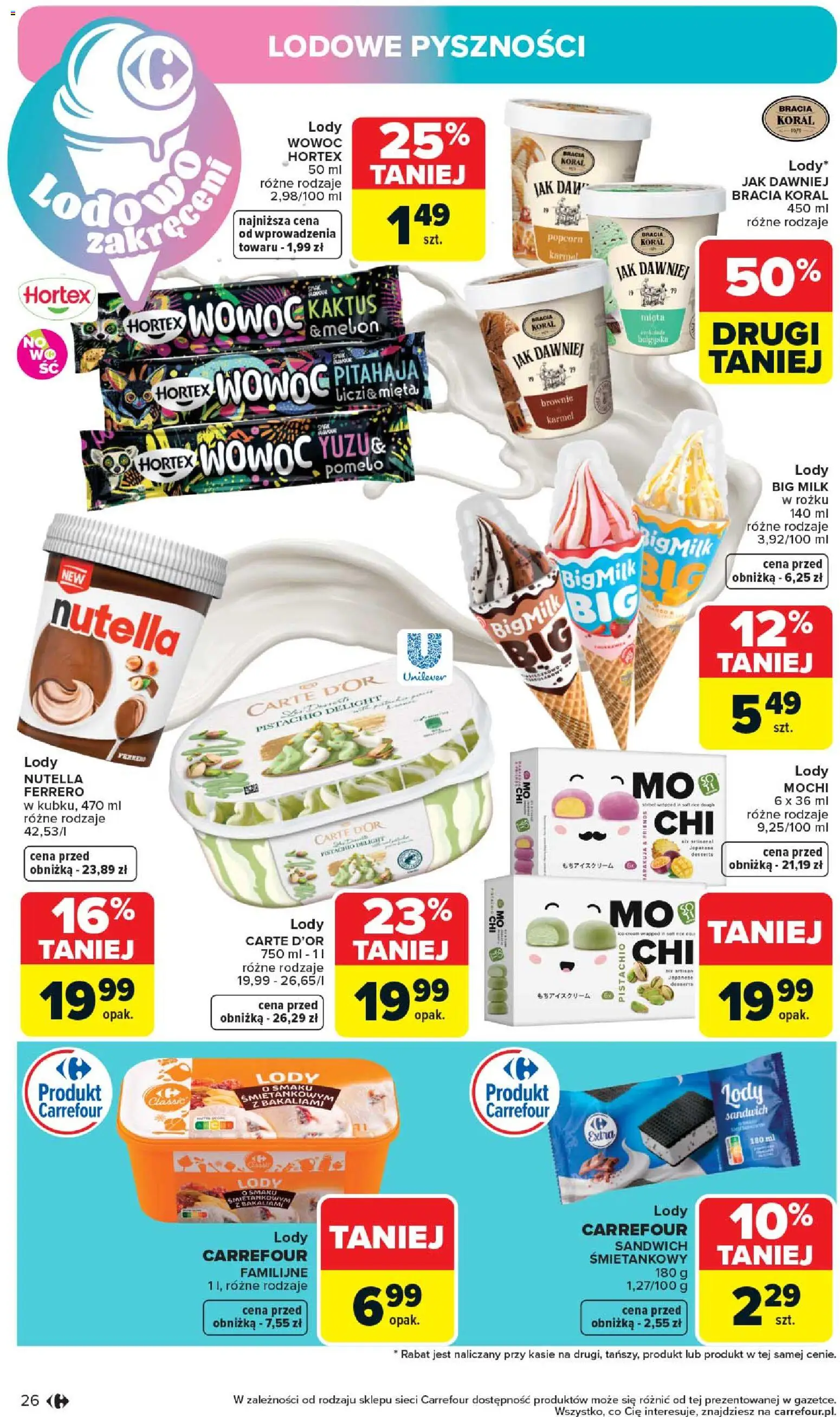 Carrefour gazetka od 20.04.2026 | Strona: 28 | Produkty: Big Milk, Brownie, Popcorn, Lody