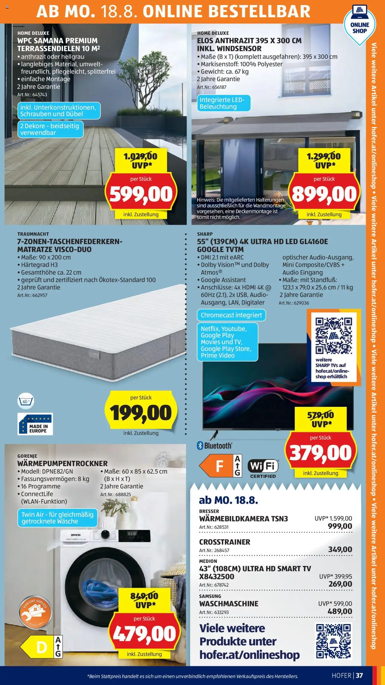 Hofer Flugblatt gültig ab 14.08.2025 | Seite: 41 | Produkte: Waschmaschine, Gewicht, Matratze, Samsung