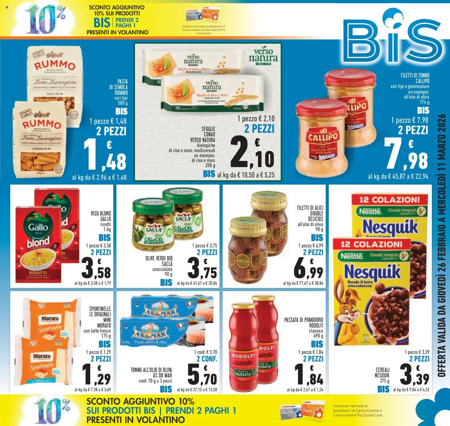 Volantino Conad del 26.02.2026 | Pagina: 3 | Prodotti: Cereali, Latte, Olive, Tonno