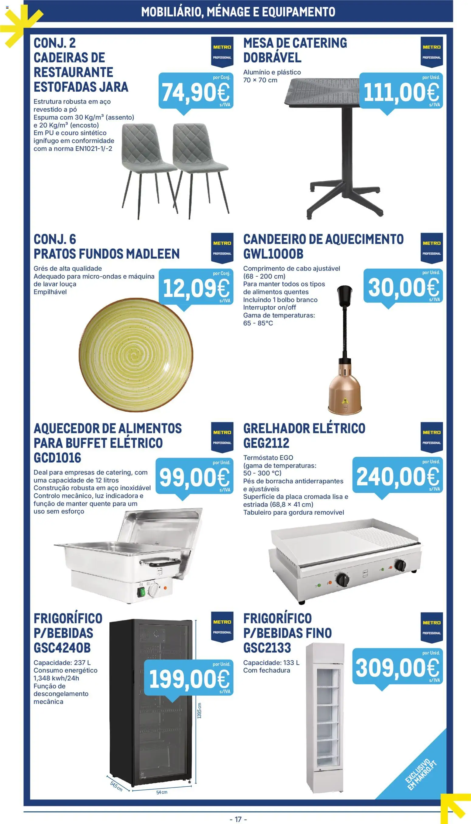 Makro folheto │ válido de 07.04.2026 | Página: 17 | Produtos: Frigorífico, Cadeiras, Aquecedor, Pratos