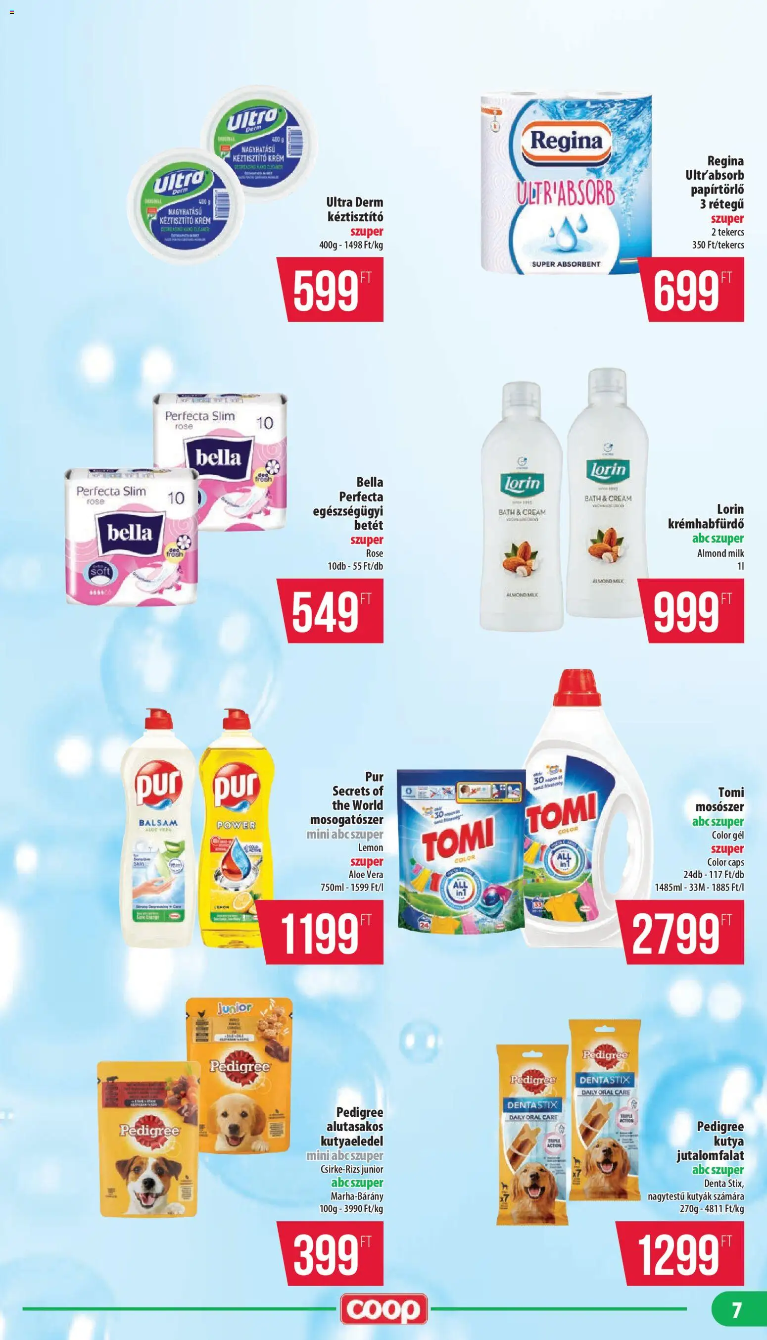 COOP akciós ujság - amely érvényes a következő dátumtól: 23.04.2026 | Oldal: 7 | Termékek: Papírtörlő, Aloe vera, Mosószer, Mosogatószer
