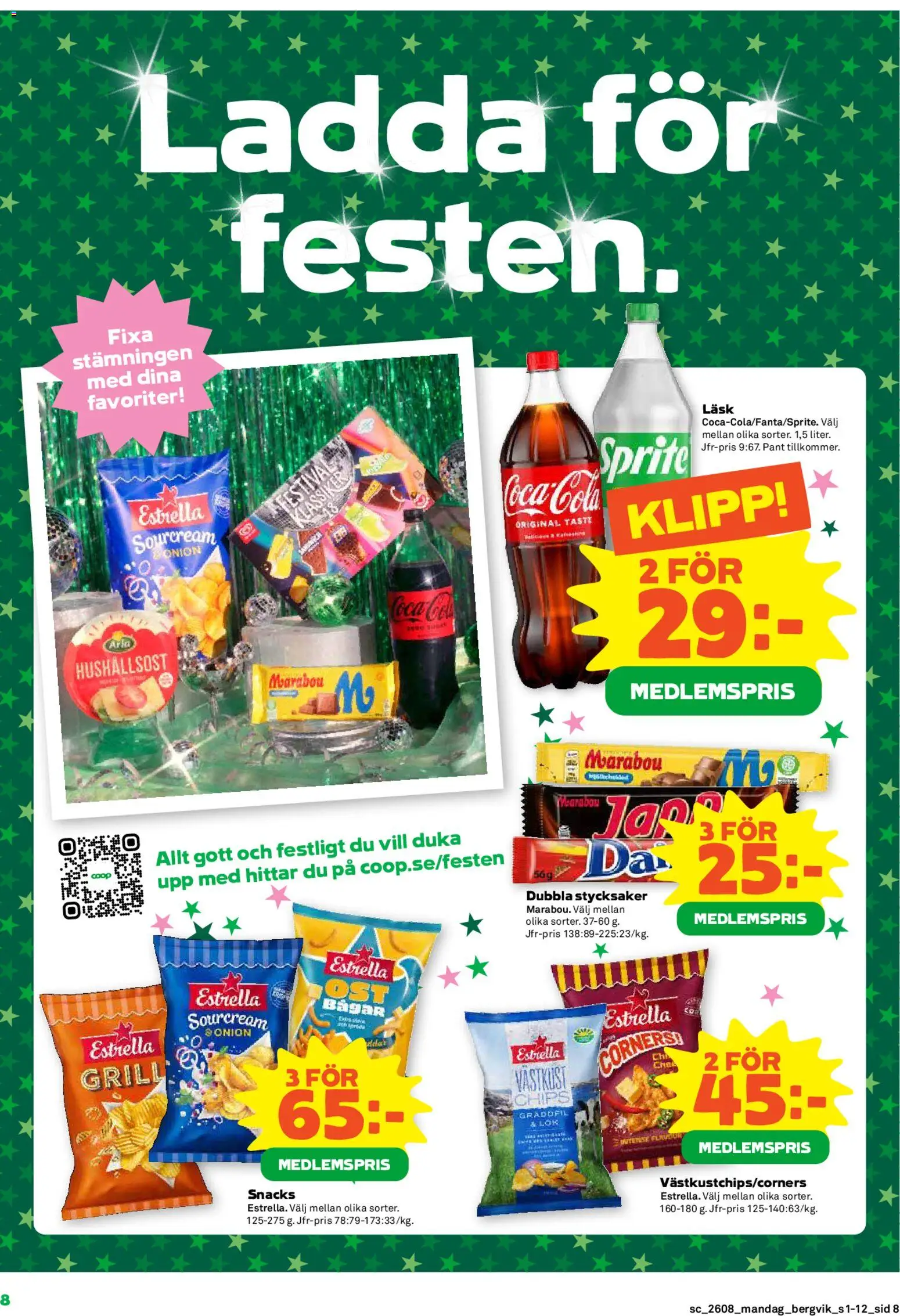 Stora Coop reklamblad aktuell från 16.02.2026 | Sida: 8 | Produkter: Grill, Chips, Hushållsost, Sprite