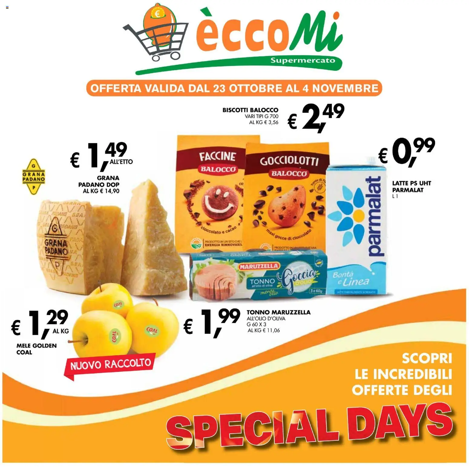 Volantino Coal del 23.10.2025 | Pagina: 1 | Prodotti: Mele, Latte, Grana Padano, Cacao