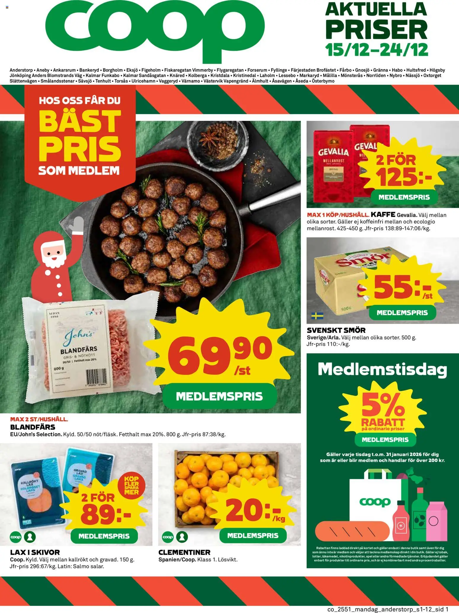 Coop reklamblad aktuell från 15.12.2025 | Sida: 1 | Produkter: Galler, Lax, Kaffe, Spel