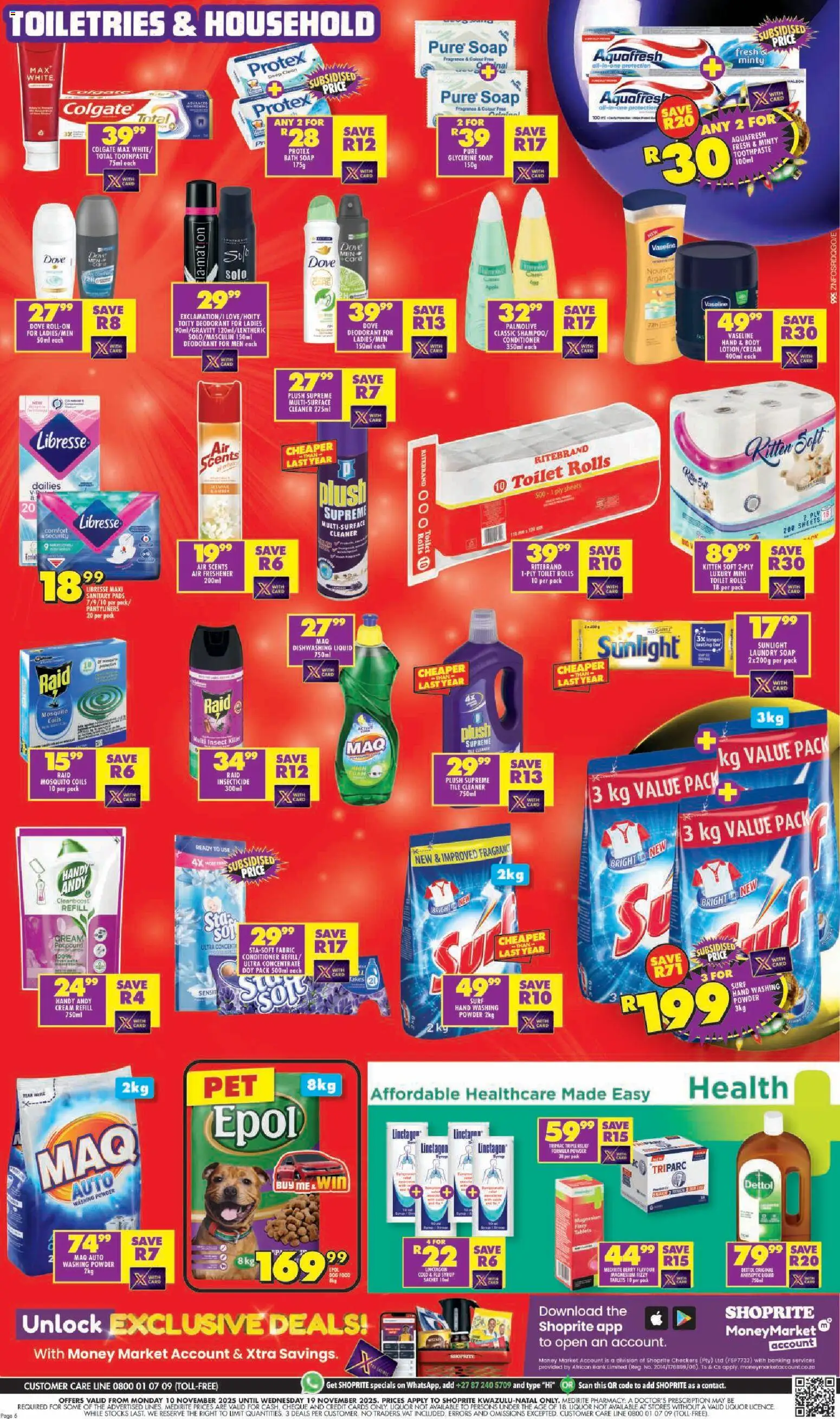 New Shoprite catalogue – valid from 10.11.2025 | Page: 6 | Products: Toilet, Air freshener, Cream, Deodorant