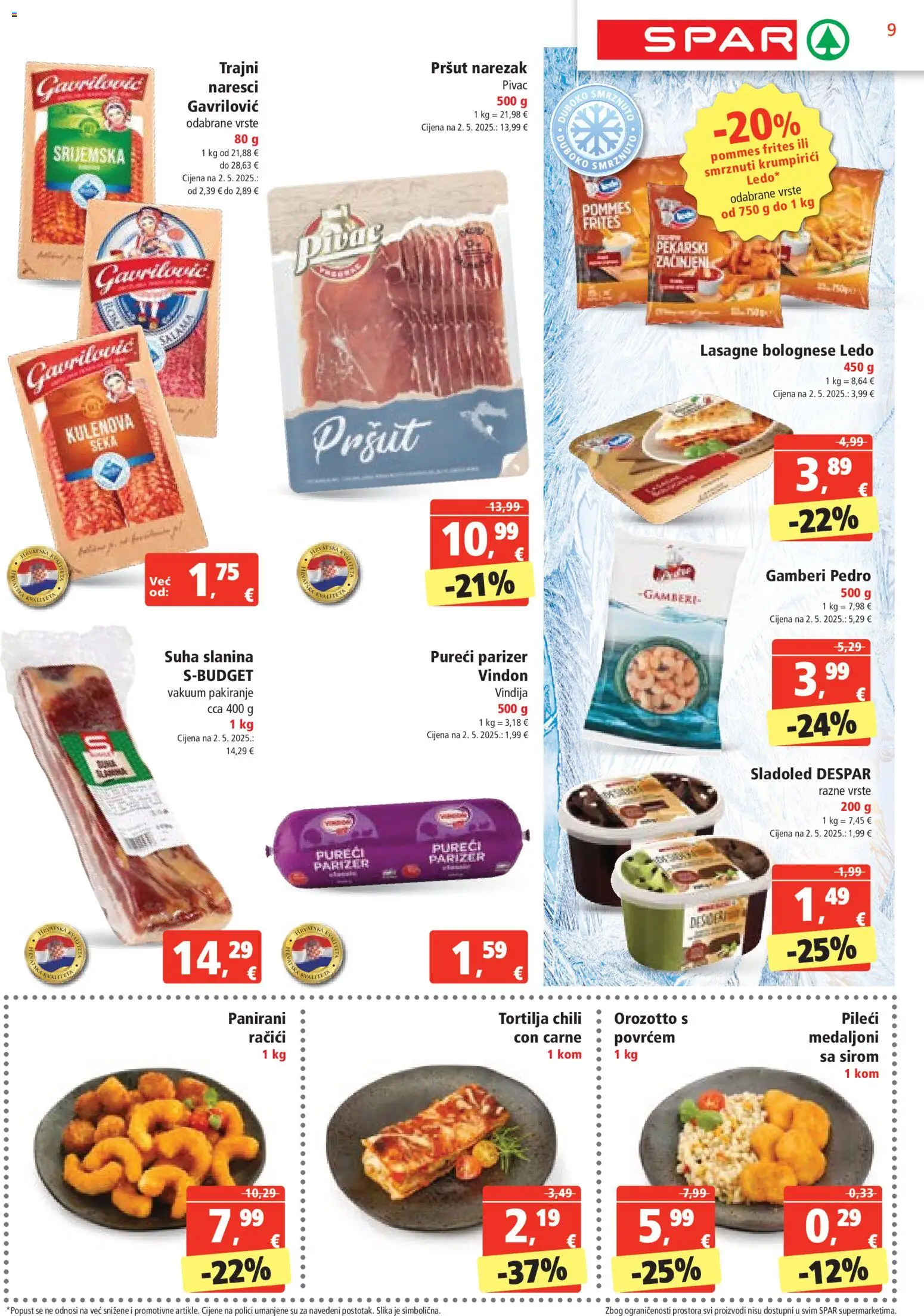 Spar katalog | vrijedi od 29.10.2025 | Stranica: 9 | Proizvodi: Gamberi, Slanina, Ledo, Sladoled