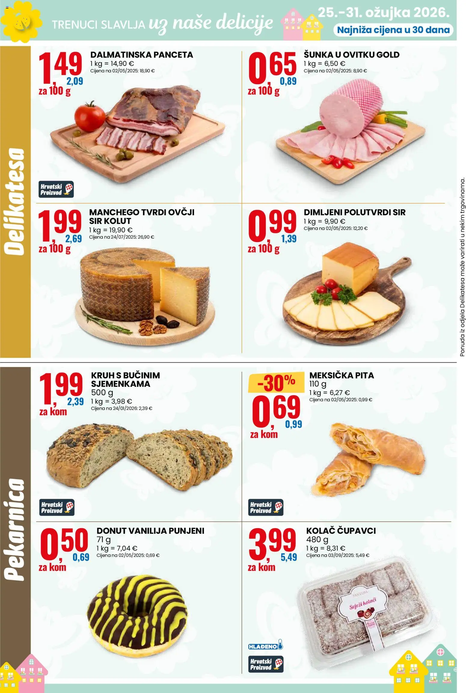 Eurospin katalog | vrijedi od 25.03.2026 | Stranica: 4 | Proizvodi: Sir, Šunka, Pita, Panceta