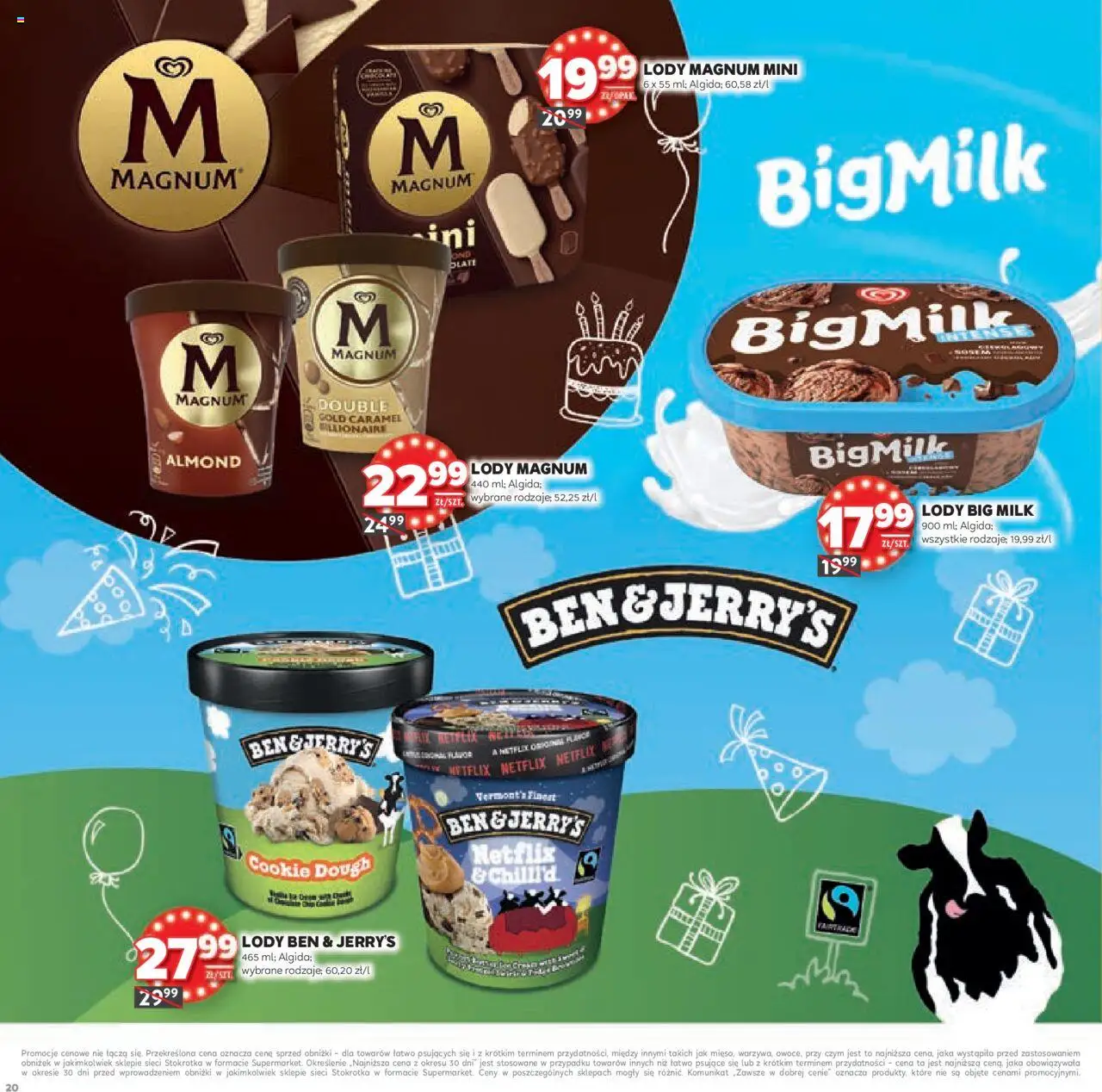 Stokrotka Gazetka - Urodziny od 11.09.2025 | Strona: 20 | Produkty: Stokrotka, Big Milk, Lody Magnum, Lody