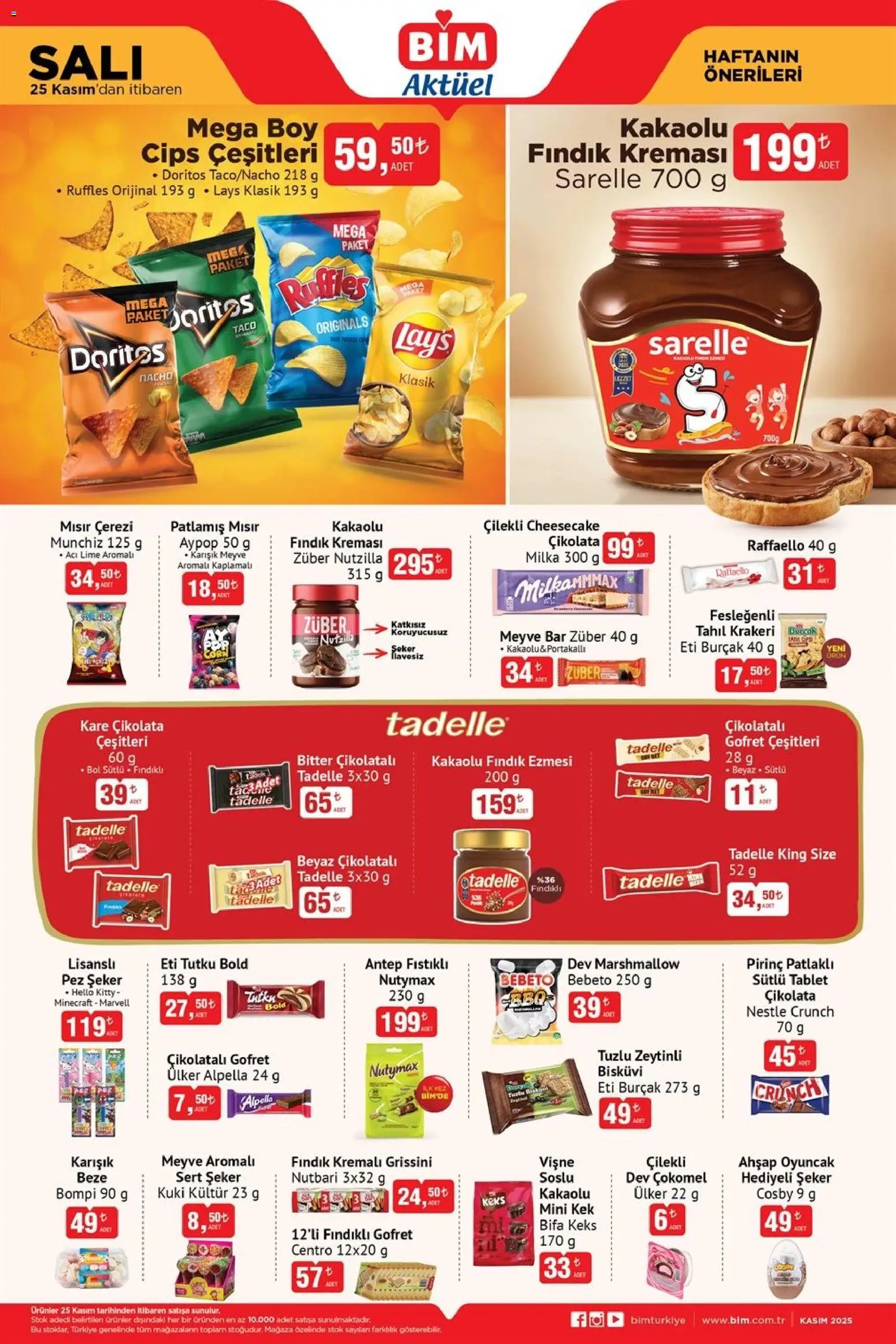 BİM Katalog Salı - 25.11.2025 tarihinden itibaren geçerlidir | Sayfa: 2 | Ürünler: Çikolatalı gofret, Şeker, Fındık, Mısır